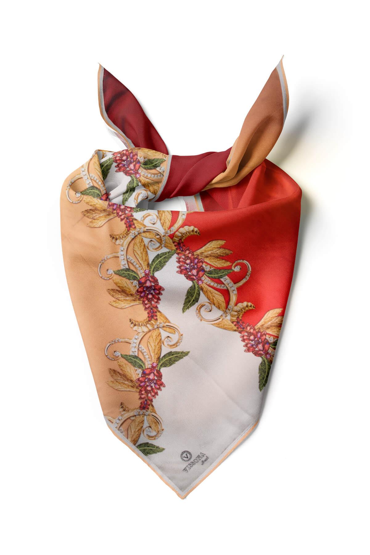 %100 İpek Kadın Desenli Bandana 80x80