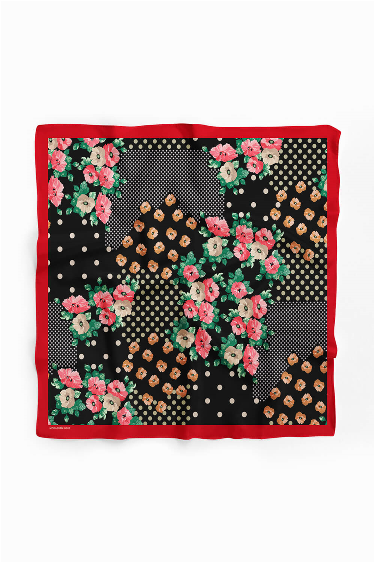 D107 Kadın Patchwork Desenli Bandana 50x50 Yeşil Pembe