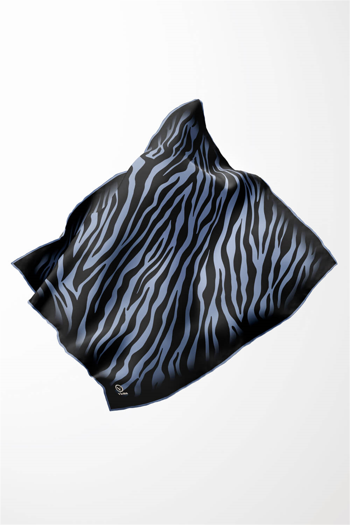 Twill Zebra Desenli İndigo Renkli 90x90 Eşarp (İpek İçermez) Dikim Şekli : El Dikişi