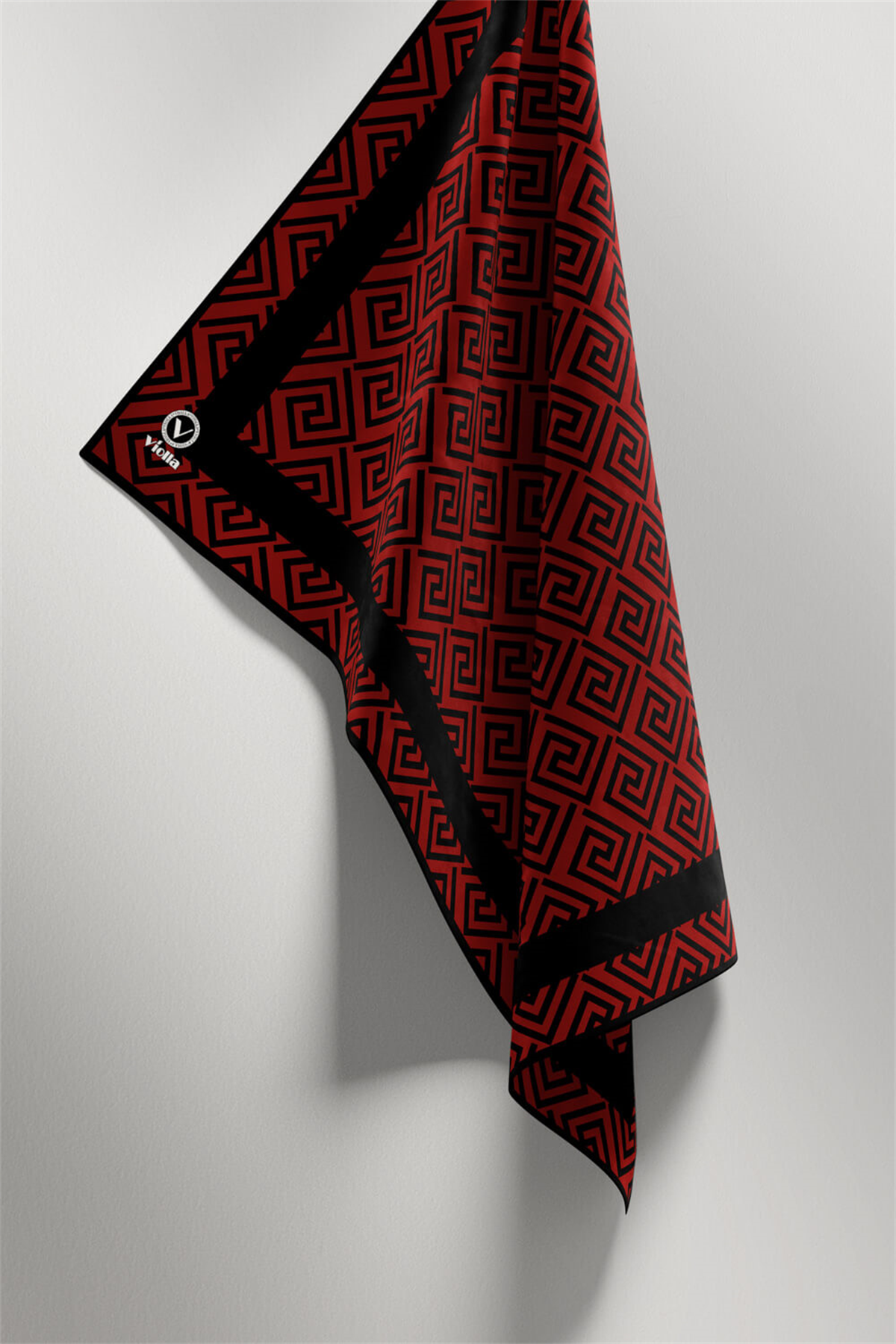 Twill Minimalist Desenli Kırmızı Renkli 90x90 Eşarp (İpek İçermez) Kenar Dikiş Şekli El Dikişli