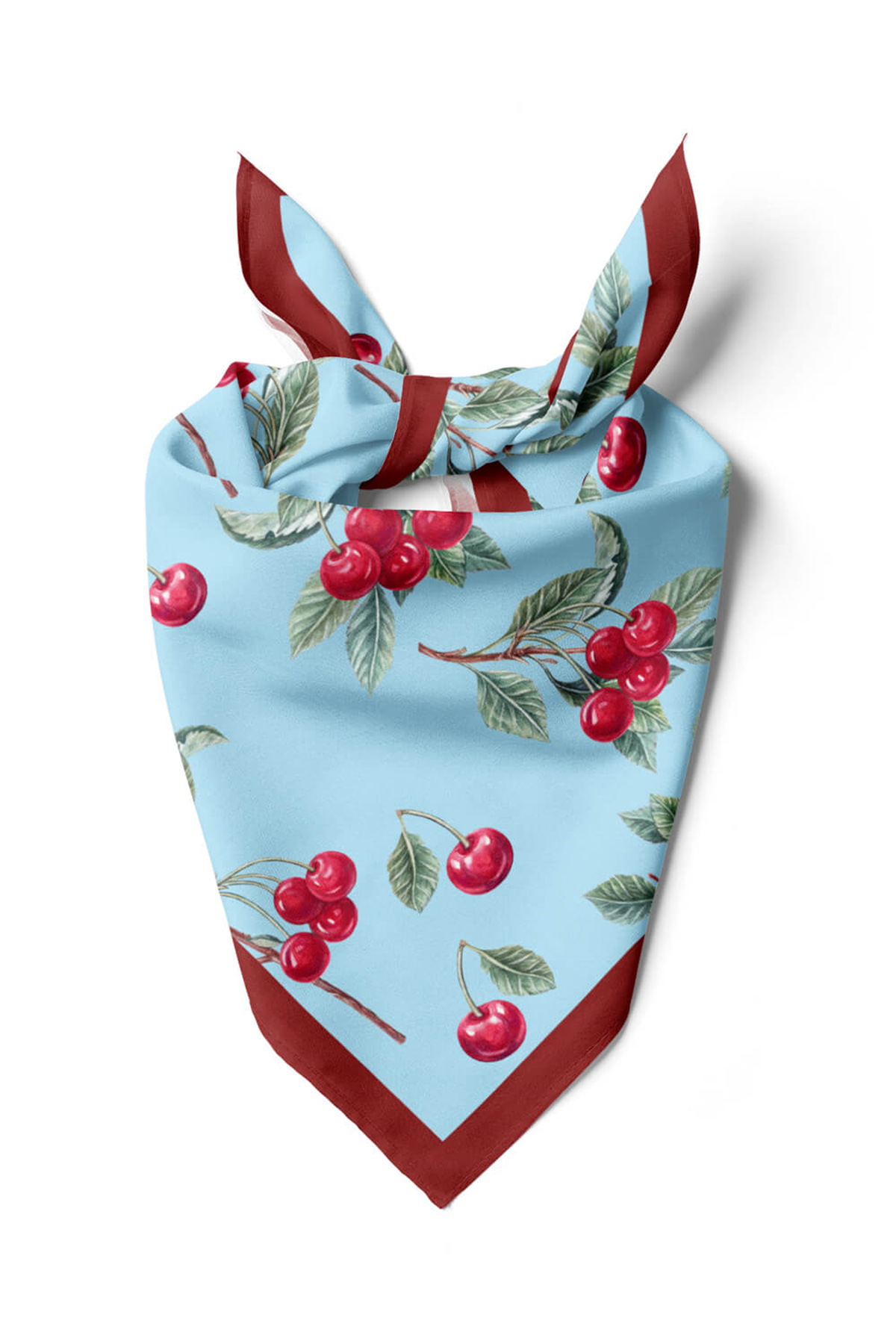B13 Kadın Kiraz Desenli Bandana 50x50 Kırmızı Yeşil DG0350-22 Snz