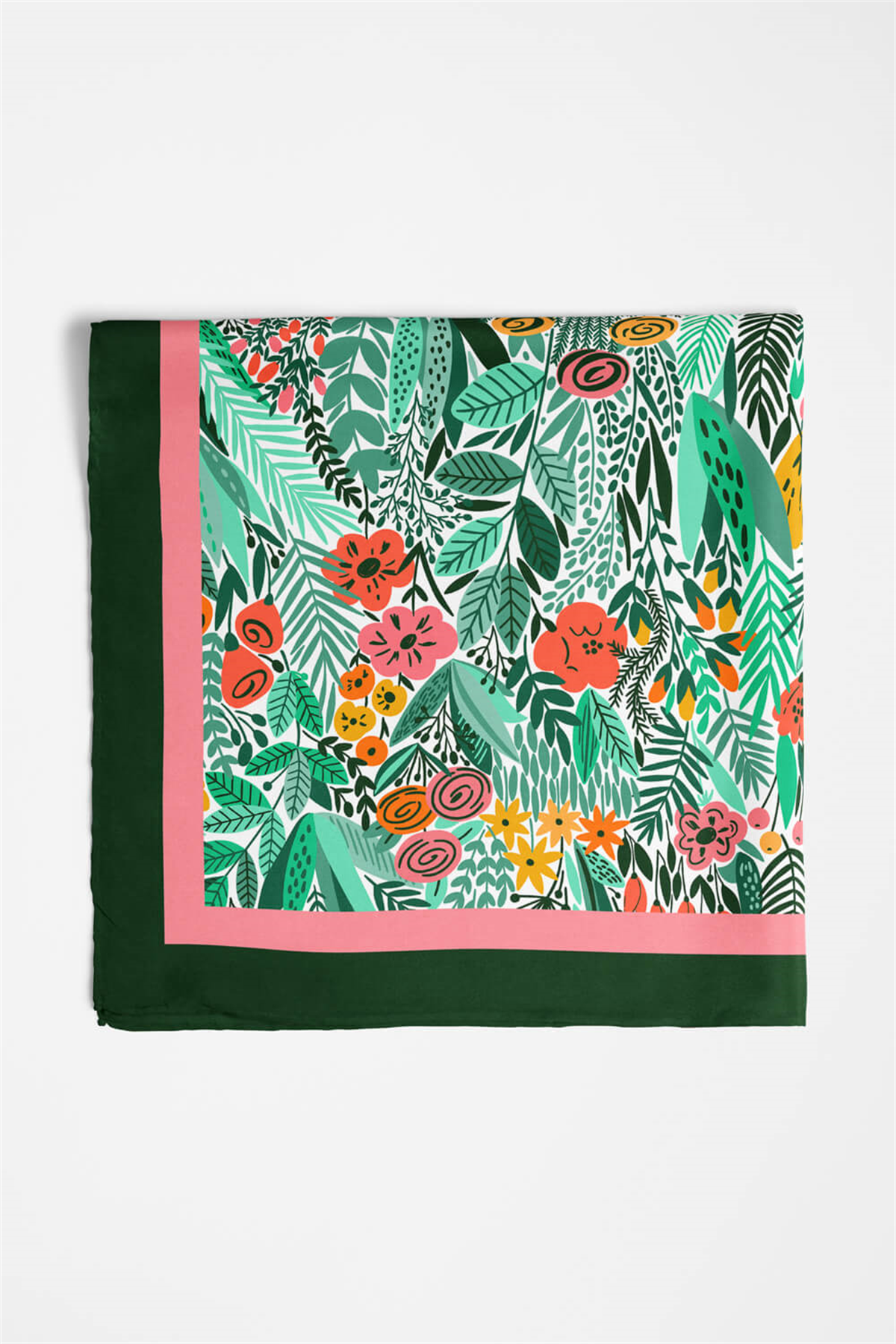 A44 Kadın Yeşil Greenery Desenli 50x50 Bandana HYL DG0720-22