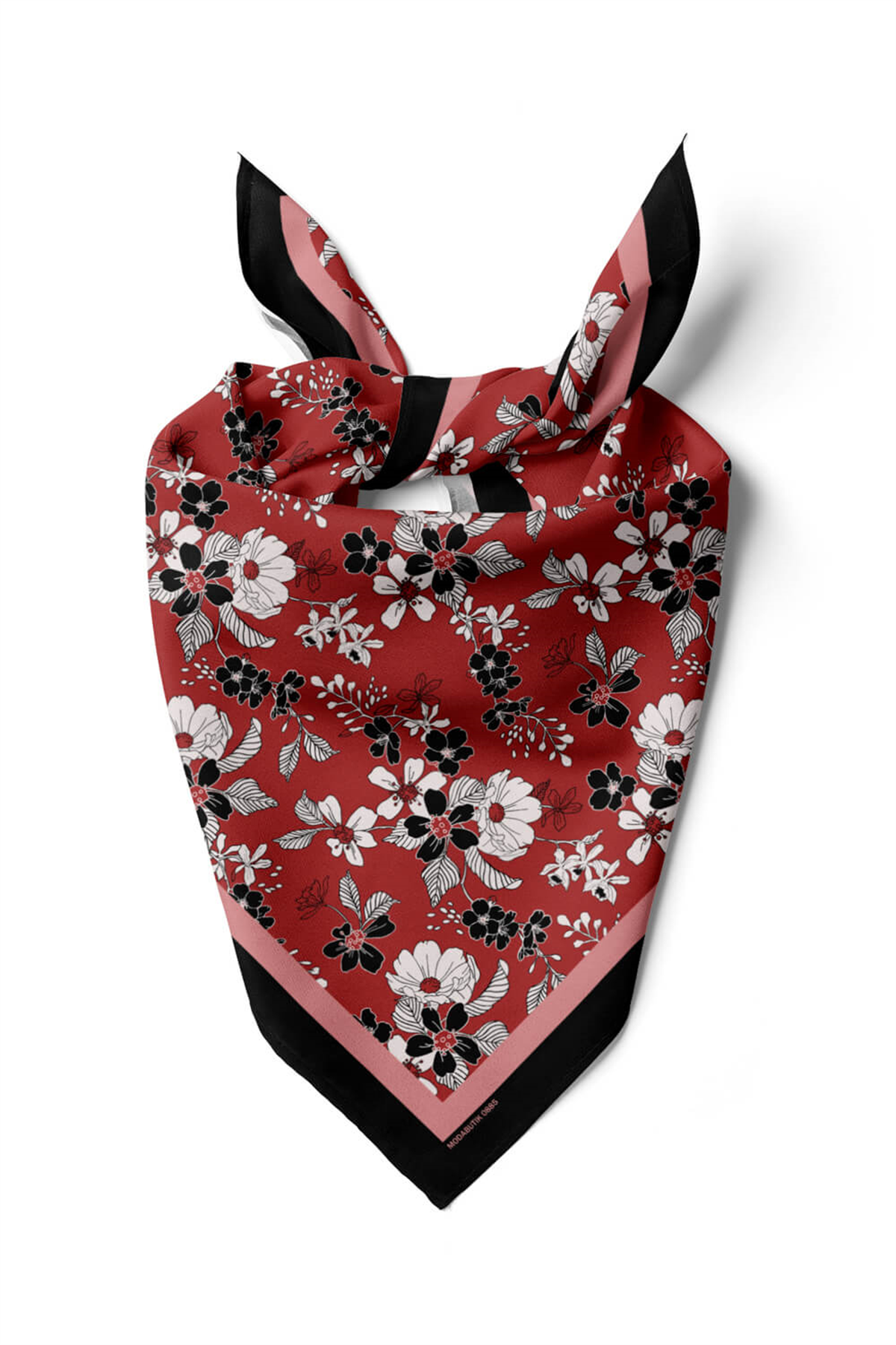 Kadın Kiremit Rengi Mallow Desenli 50x50 Bandana