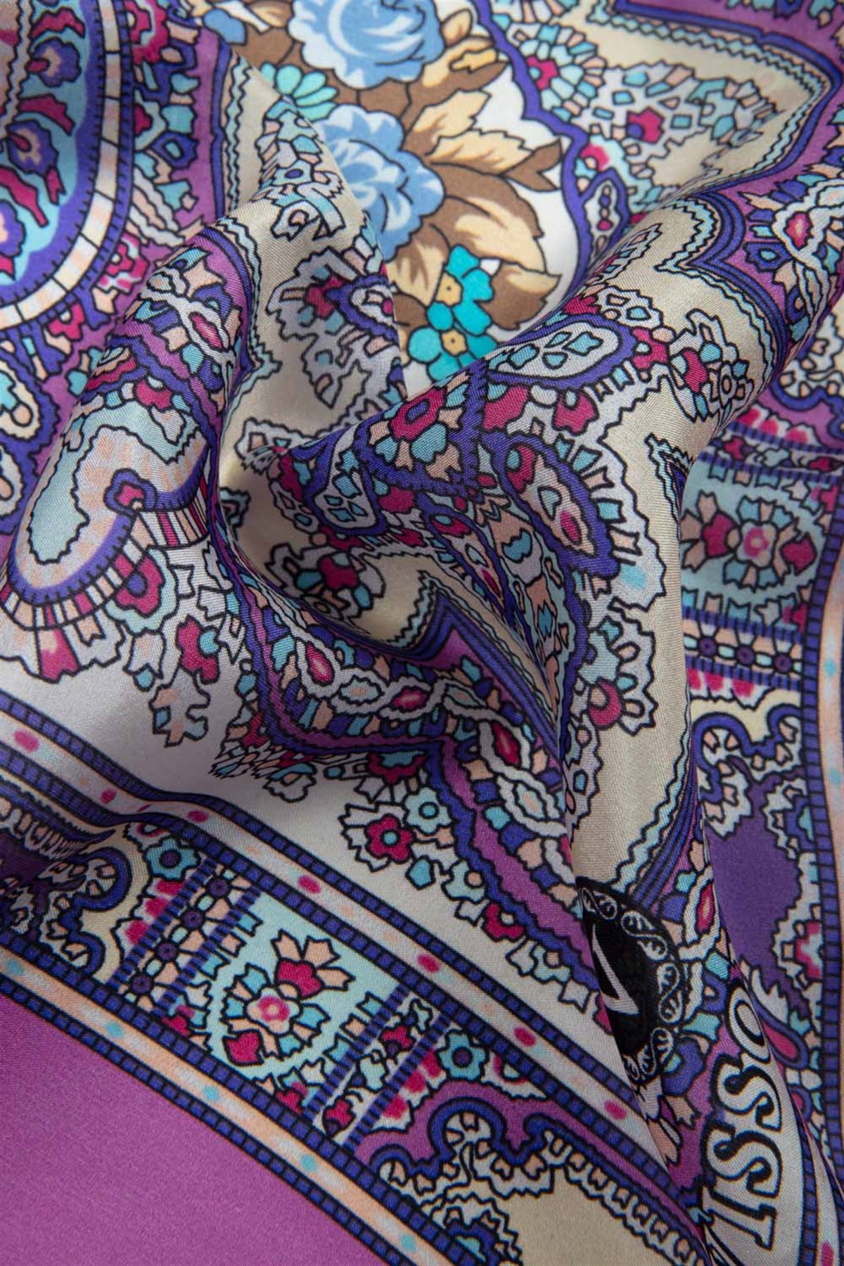 %100 İpek Etro Desenli Fuşya Renkli 92x210 Şal