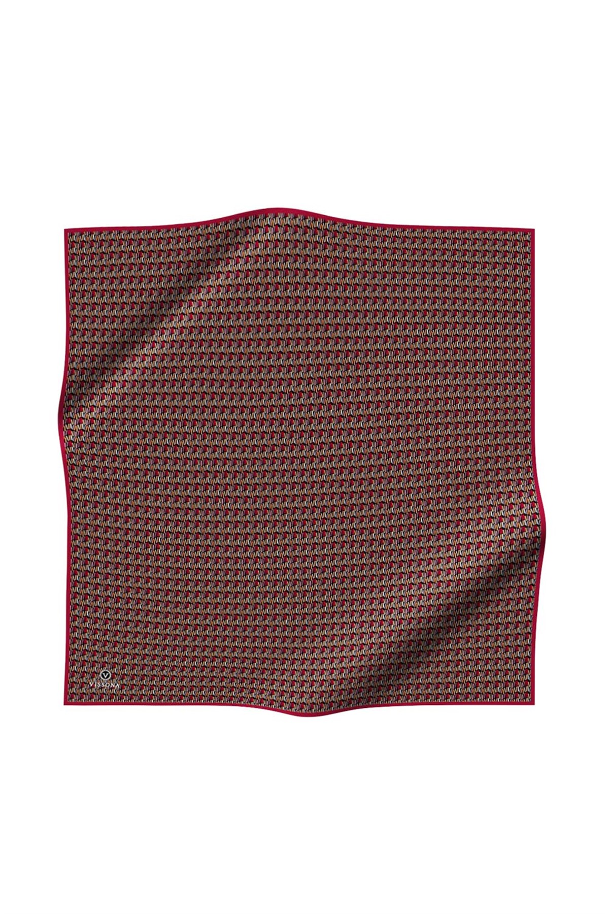 %100 Twill İpek Çizgi Desenli Siyah - Bordo Renkli 90x90 Eşarp Dikim Şekli : El Dikişi