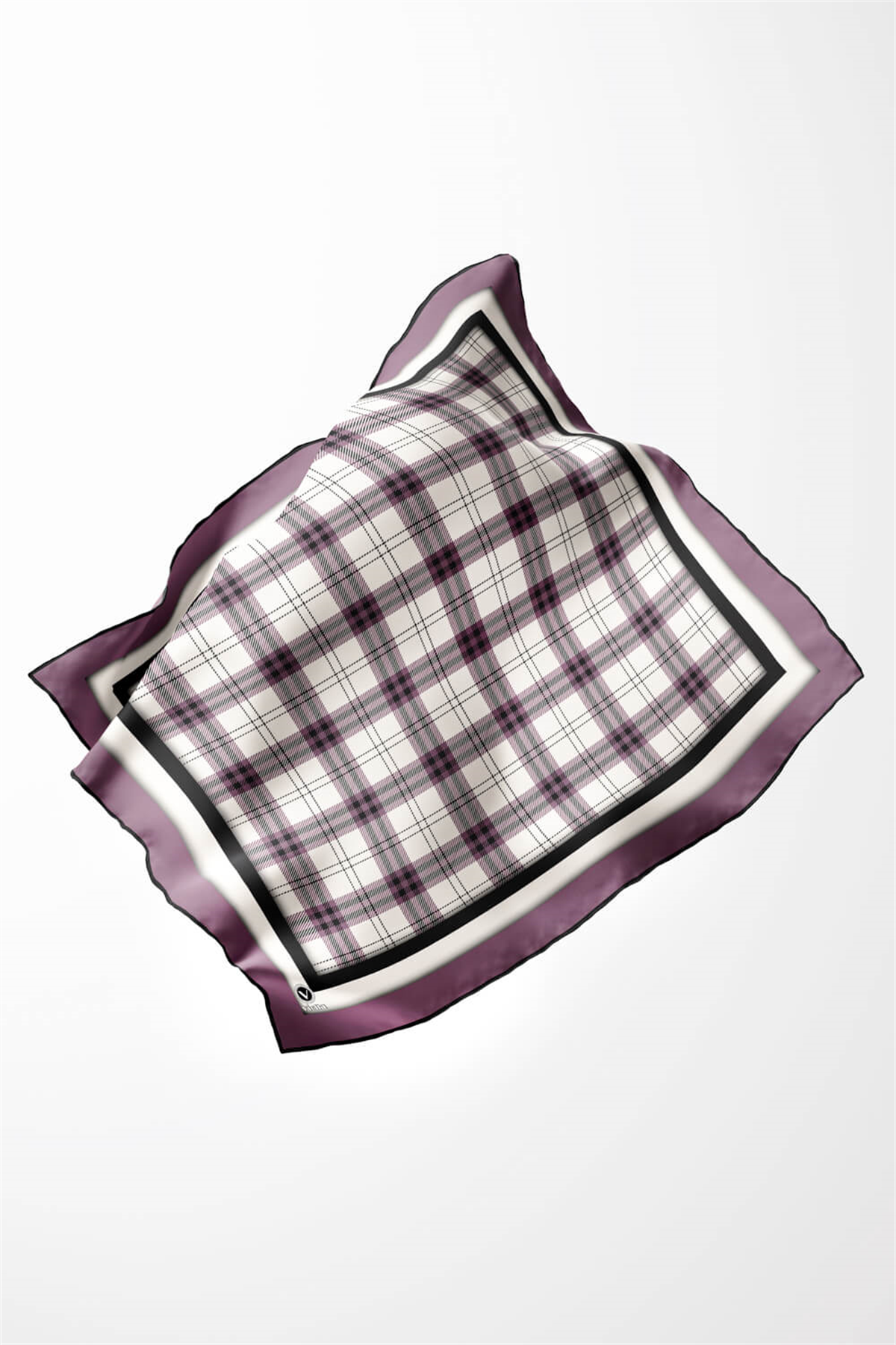 Twill Ekose Desenli Lila Renkli 90x90 Eşarp (İpek İçermez) Kenar Dikiş Şekli El Dikişli