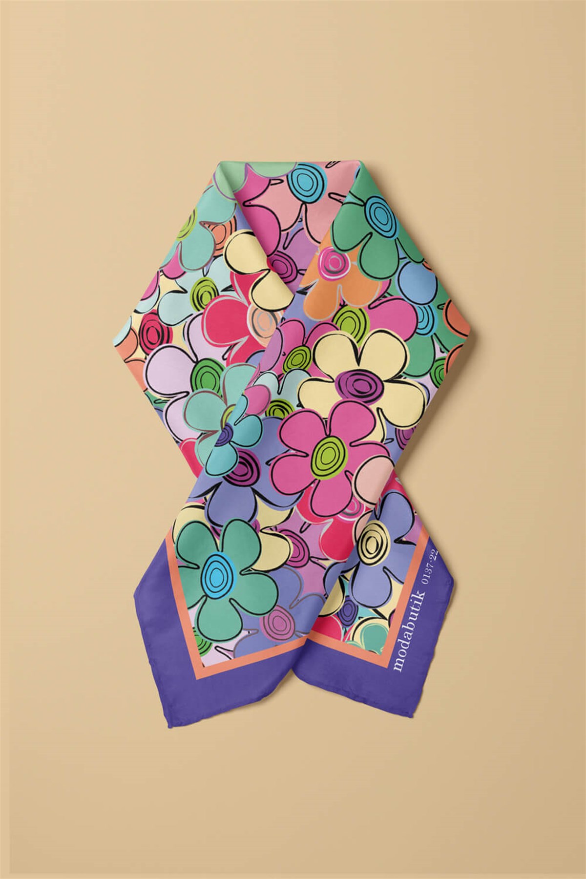 Violla E15 Kadın Çiçek Desenli Bandana 50x50 Mor DG0137-22