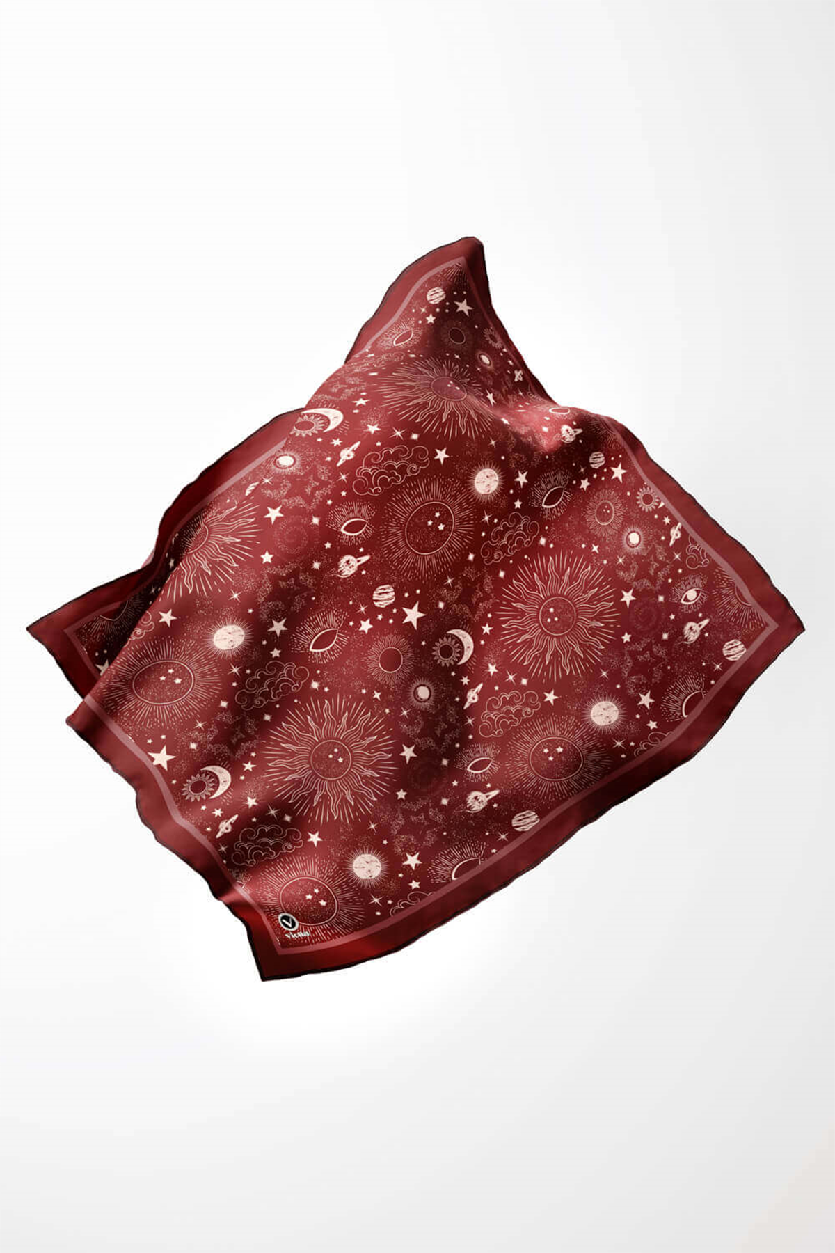Twill Galaksi Desenli Bordo Renkli 90x90 Eşarp (İpek İçermez) Dikim Şekli : El Dikişi