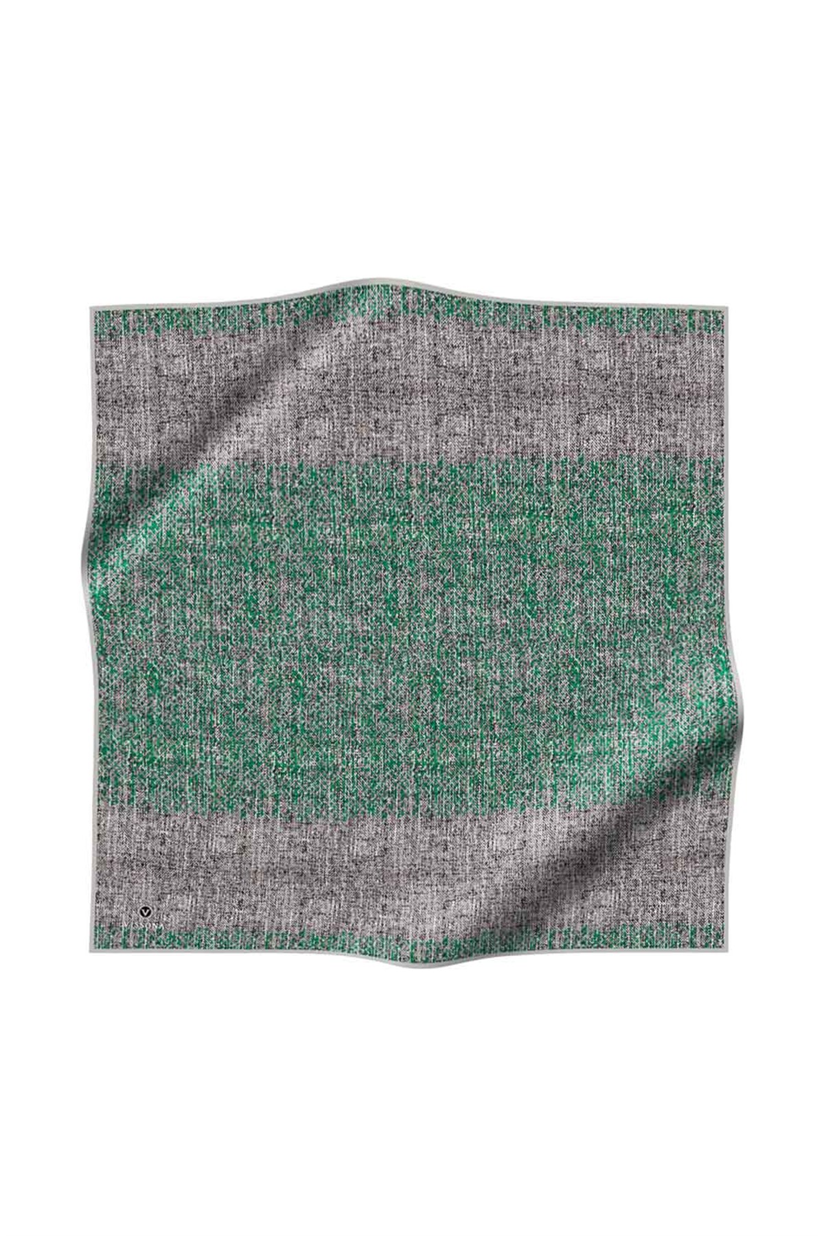 %100 Twill İpek Dokulu Desen Benetton Yeşili - Sütlü Kahve Renkli 90x90 Eşarp Kenar Dikiş Şekli El Dikişli