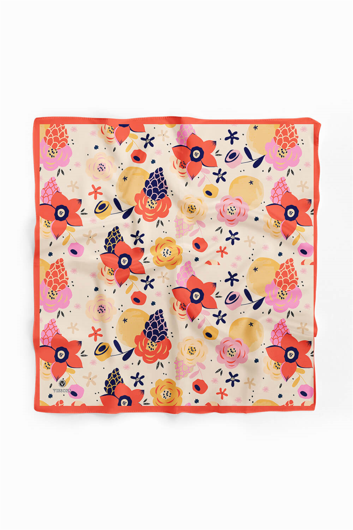Saten İpek Çiçek Desenli Kadın Bandana