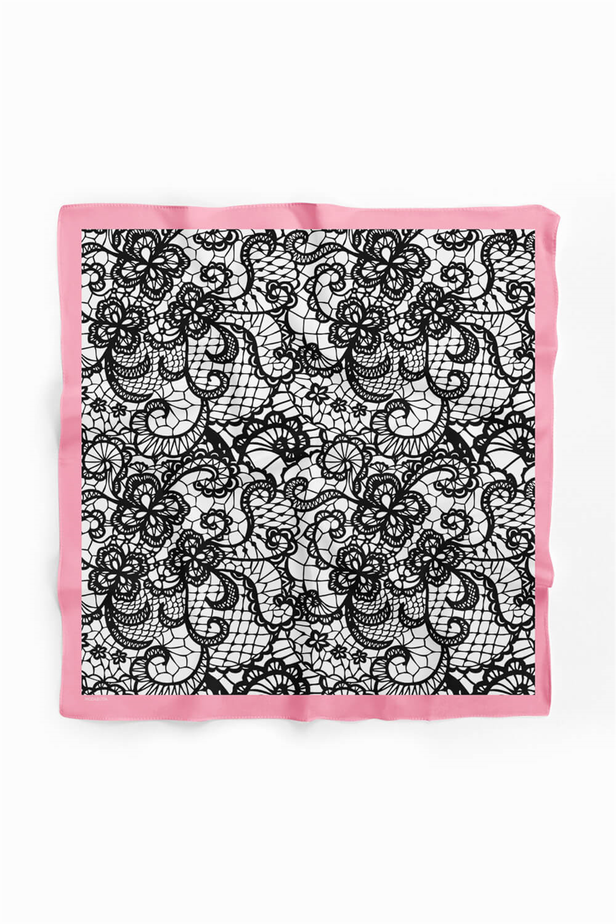 B91  Kadın Dantel Desenli Bandana 50x50 Siyah Beyaz DG0115-22