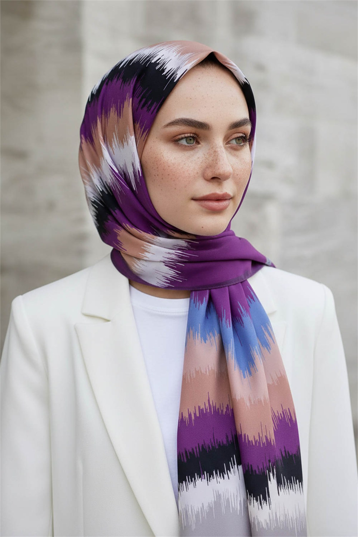KREP FREKANS DESENLİ MÜRDÜM RENKLİ 75X195 KIRIŞMAZ ŞAL