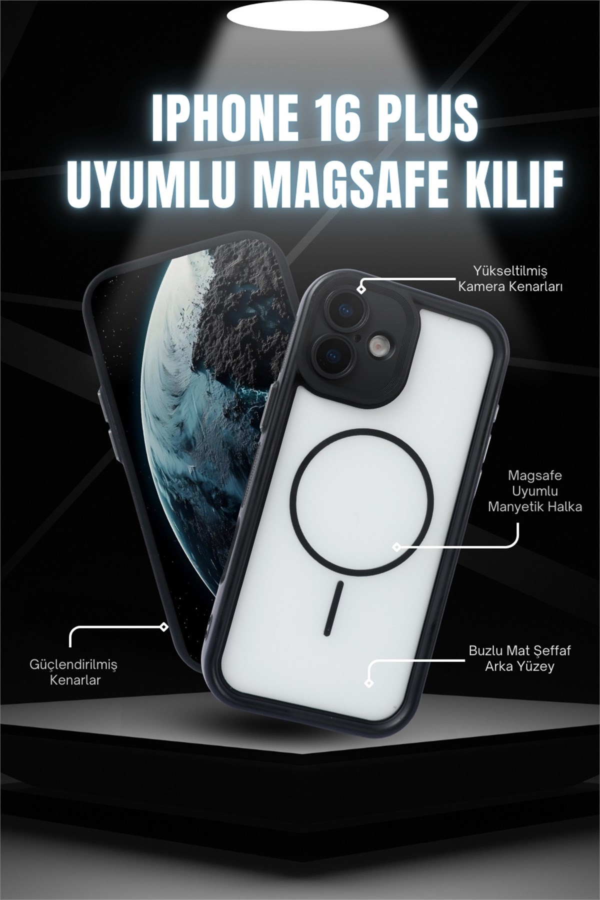 iPhone 16 Plus Kılıf – Kamera Korumalı – MagSafe Uyumlu – Siyah Renk – Mat Silikon Telefon Kılıfı
