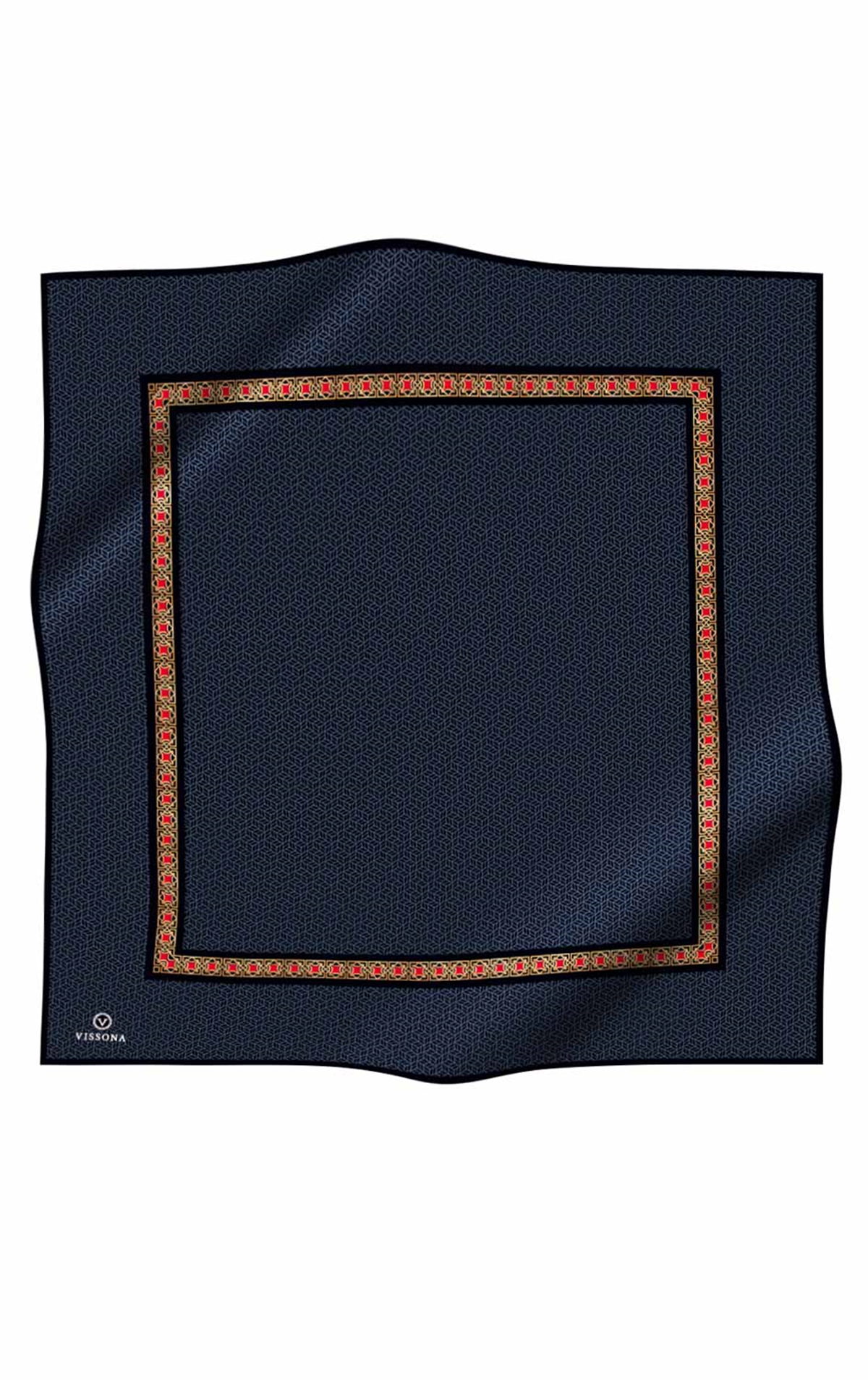 % 57 İPEK % 43 VİSKON Twill İpek Geometrik Desenli İndigo - Siyah Renkli 90x90 Eşarp Dikim Şekli : El Dikişi