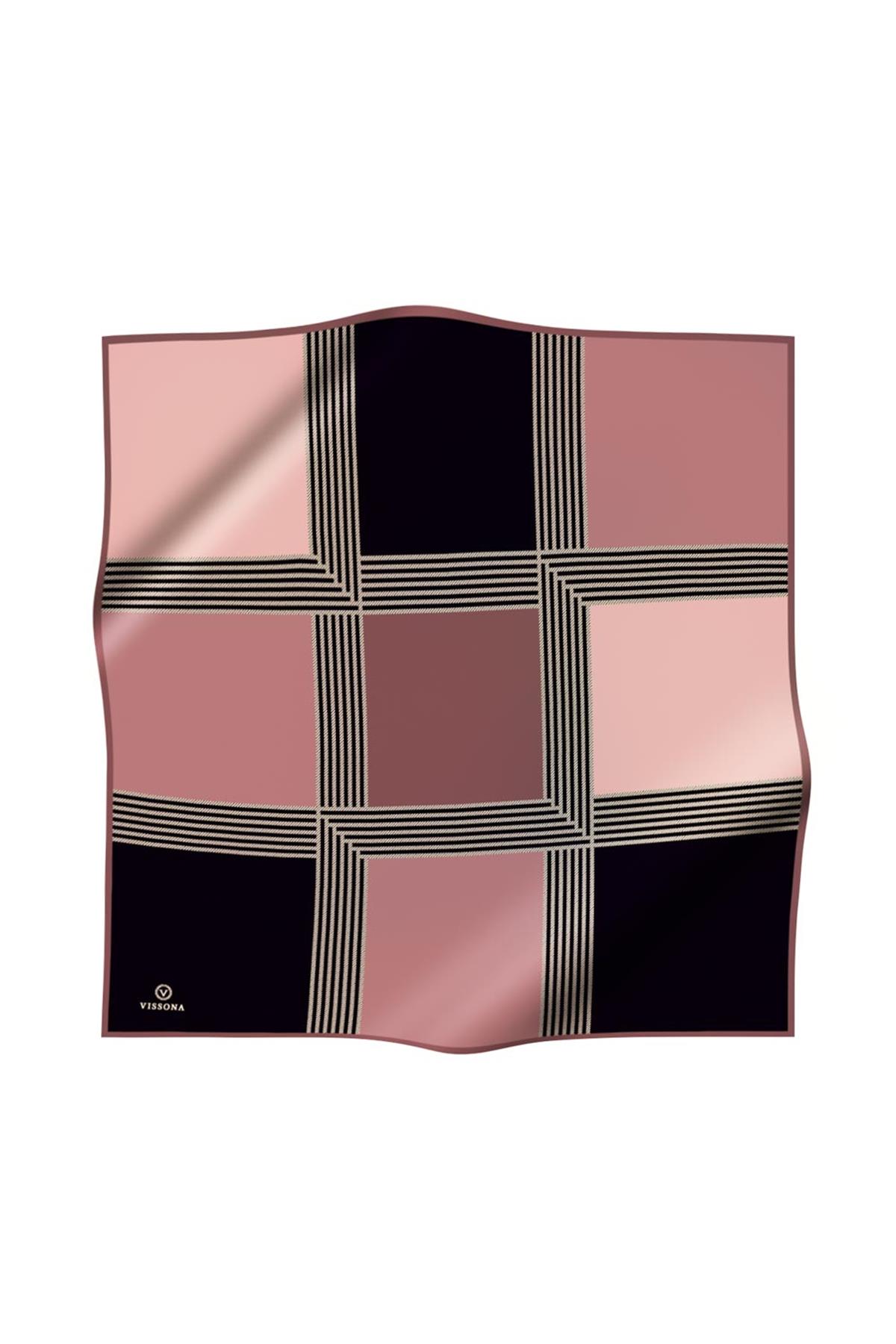 %100 Twill İpek Geometrik Desenli Pudra Renkli 90x90 Eşarp Dikim Şekli : El Dikişi