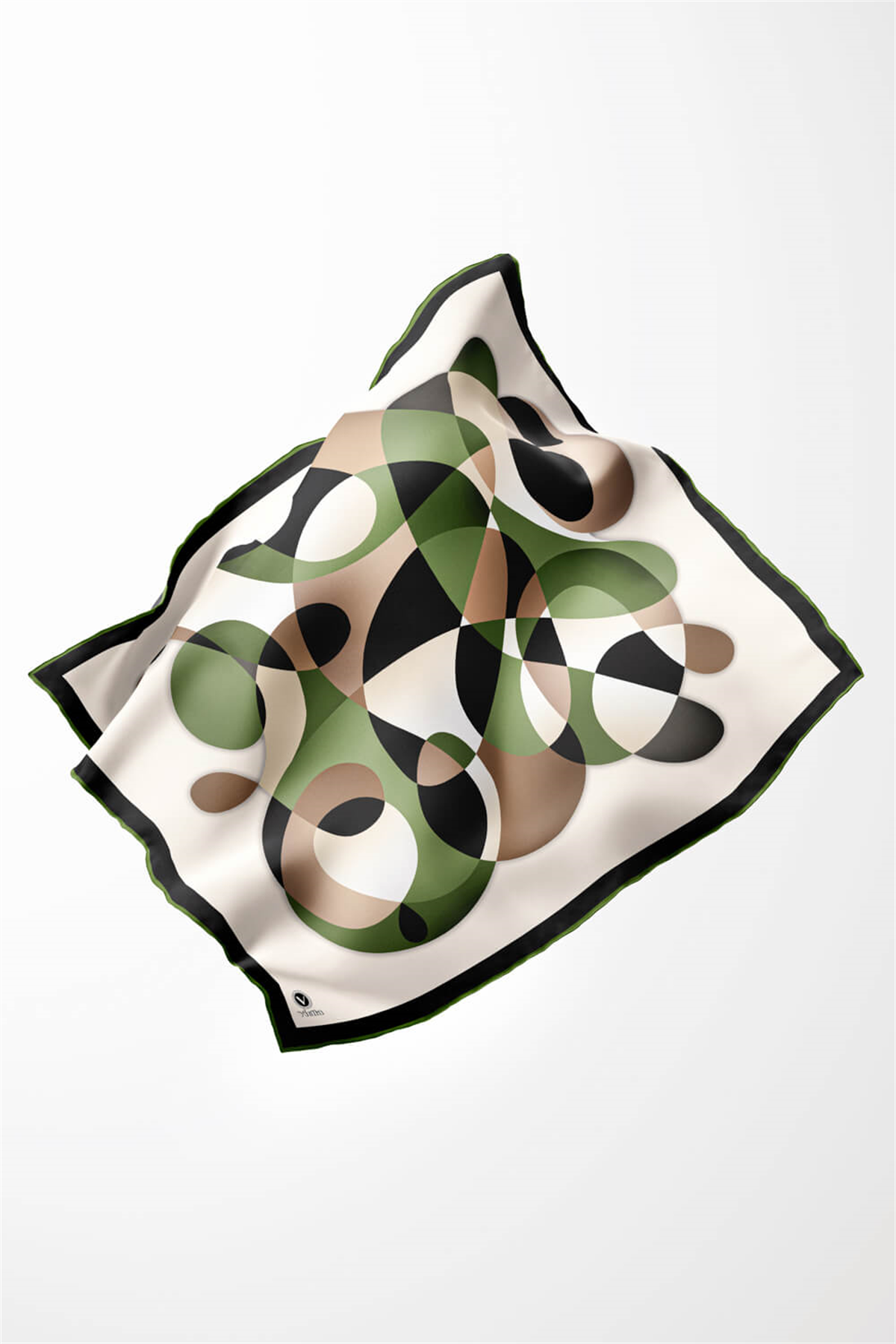 Twill Geometrik Desenli Zümrüt Yeşili Renkli 90x90 Eşarp (İpek İçermez) Kenar Dikiş Şekli El Dikişli