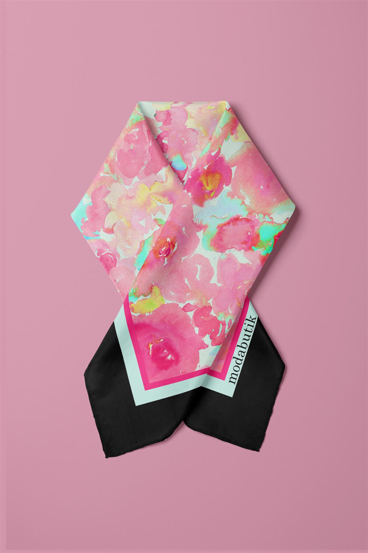 Violla Kadın Pembe Çiçek Desenli 50x50 Bandana HYL DG01587-22