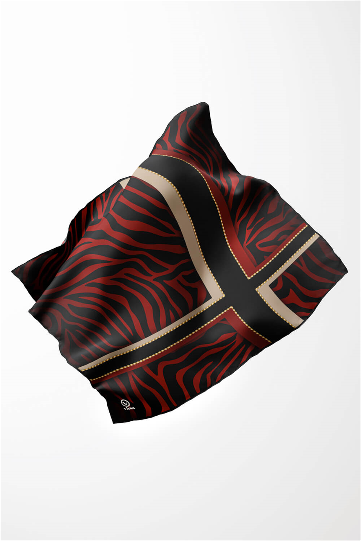 Twill Zebra Desenli Siyah - Bordo Renkli 90x90 Eşarp (İpek İçermez) Dikim Şekli : El Dikişi