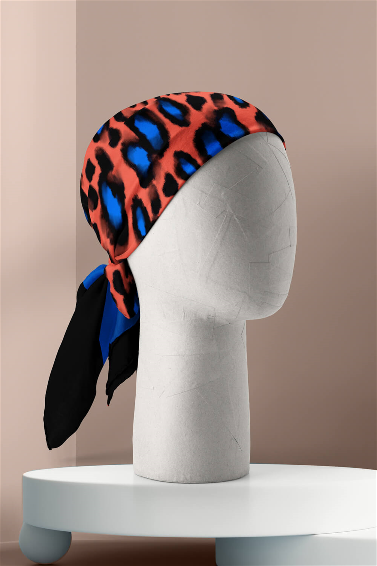 A83 Kadın Mavi Turuncu Damla Desenli 50x50 Bandana