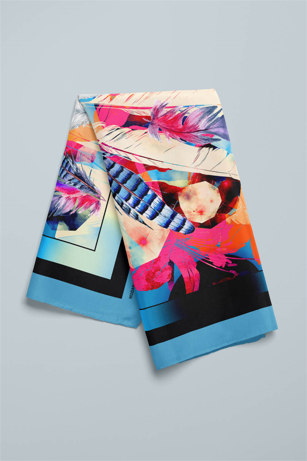 B99 Kadın Garden Desenli Bandana 50x50 Siyah Mavi DG0232-22