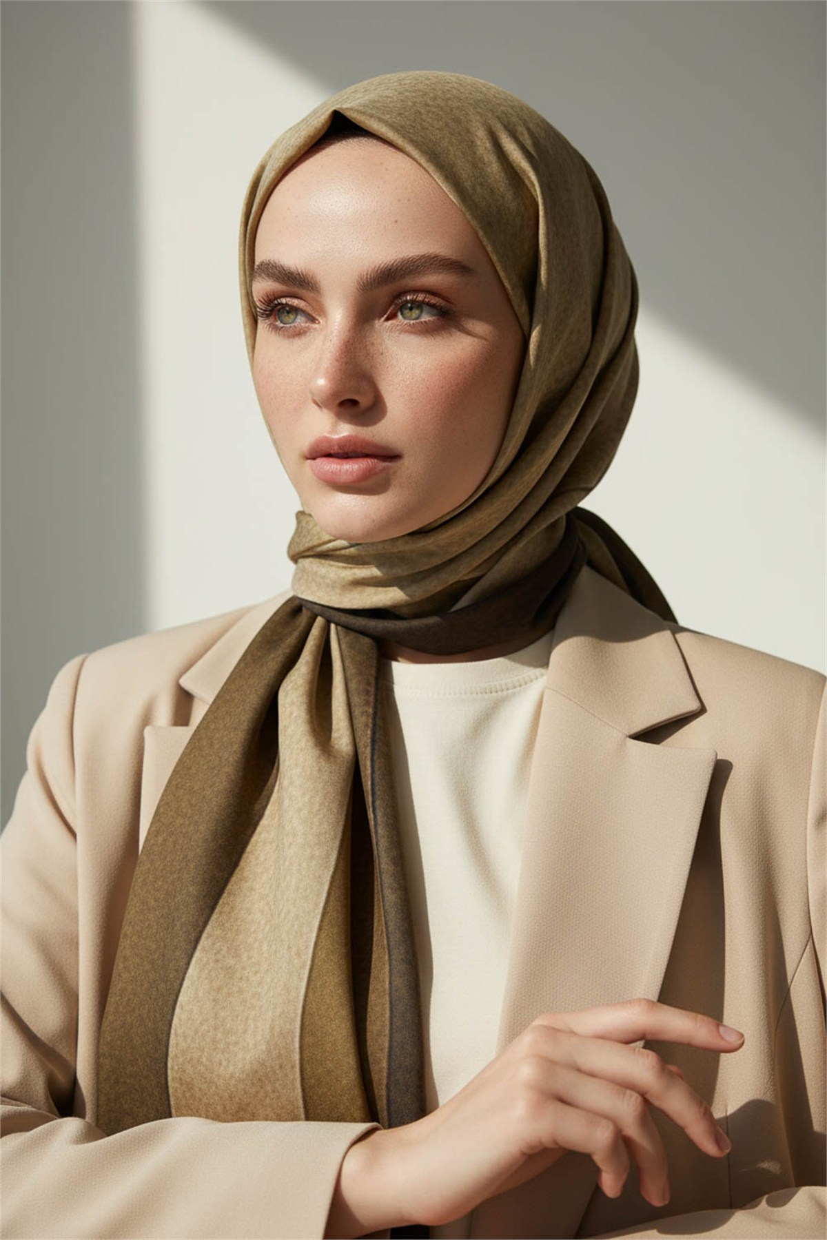 KREP DALGA DESENLİ HARDAL RENKLİ 75X195 KIRIŞMAZ ŞAL