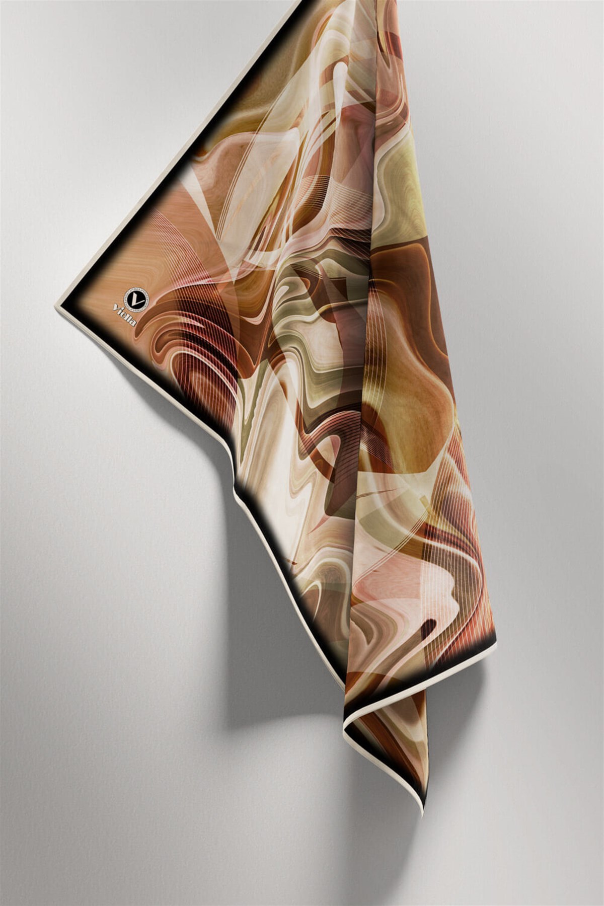 Twill Soyut Dalga Desenli Hardal Renkli 90x90 Eşarp (İpek İçermez) Dikim Şekli : El Dikişi
