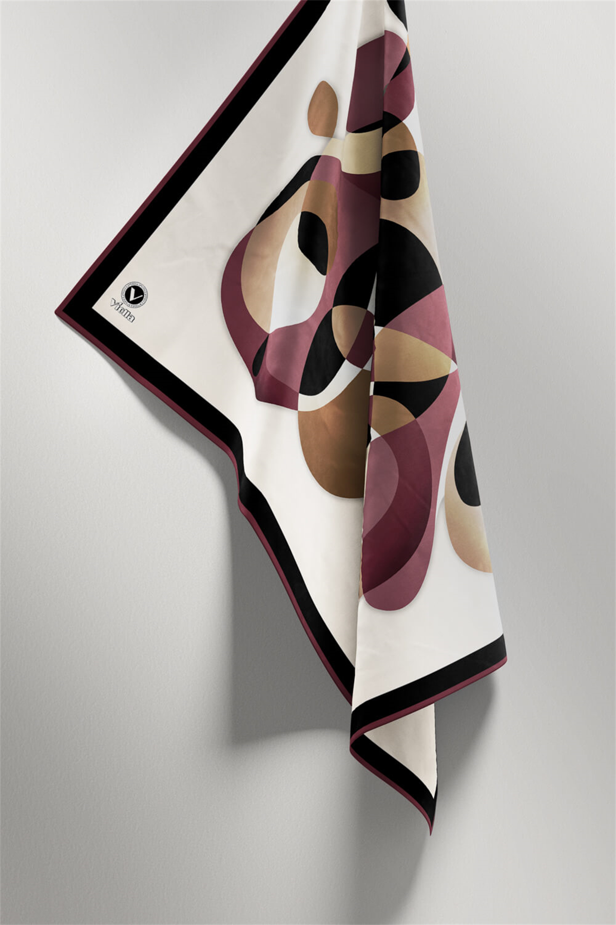 Twill Geometrik Desenli Mürdüm Renkli 90x90 Eşarp (İpek İçermez) Kenar Dikiş Şekli El Dikişli