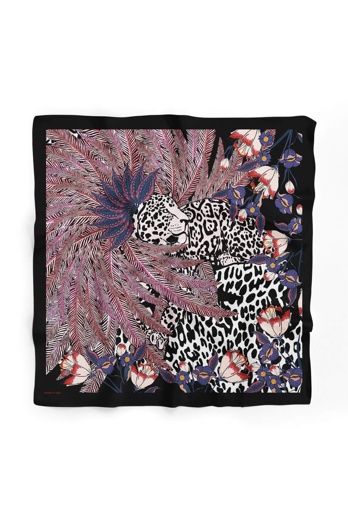 Kadın Kırmızı Kaplan Desenli 50x50 Bandana