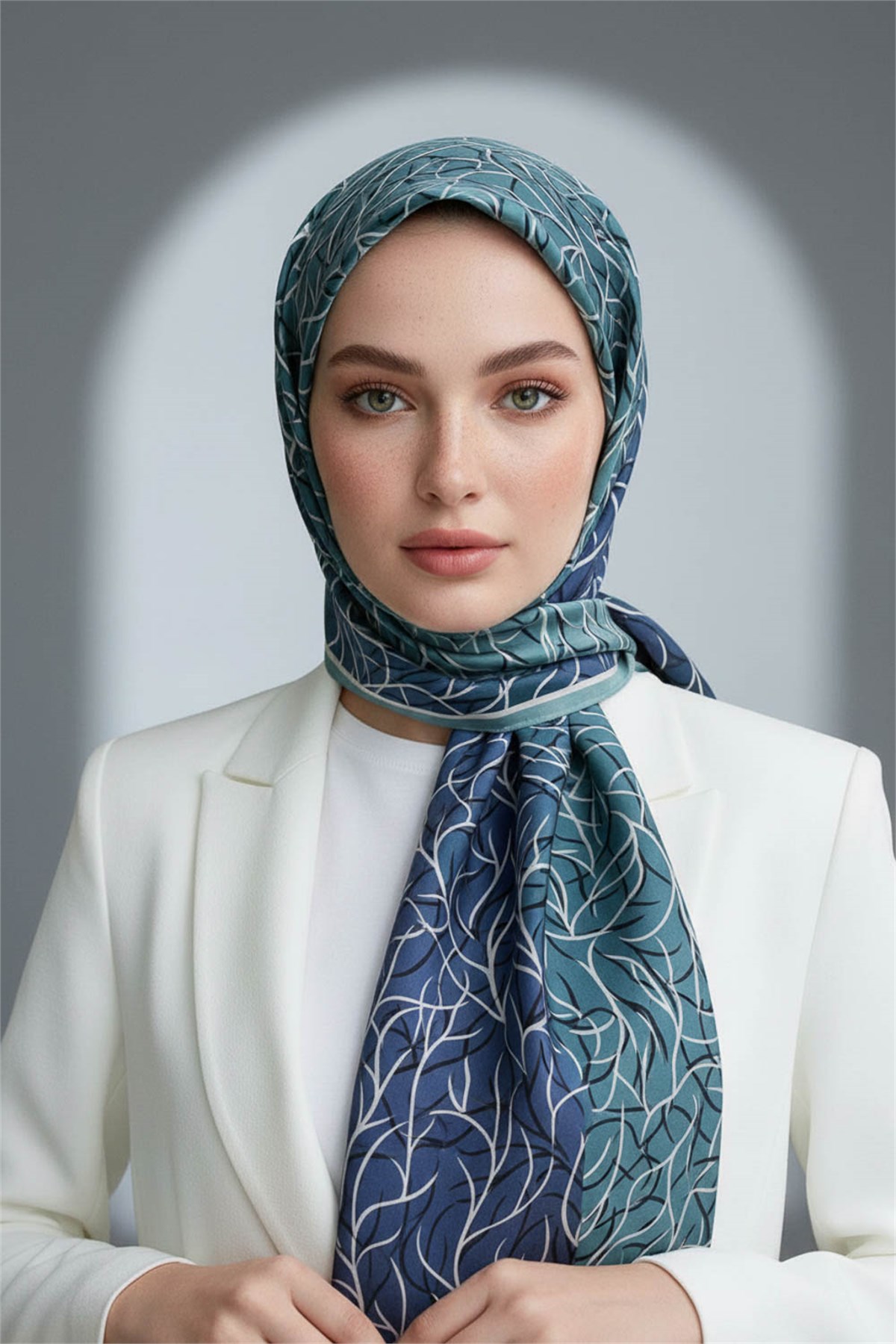 KREP GEOMETRİK DESENLİ MİNT YEŞİLİ RENKLİ 75X195 KIRIŞMAZ ŞAL
