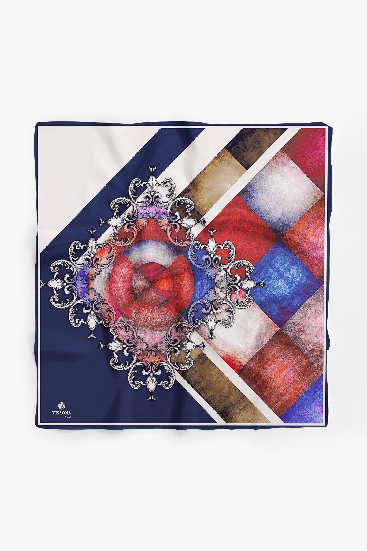 %100 İpek Kadın Desenli Bandana 80x80