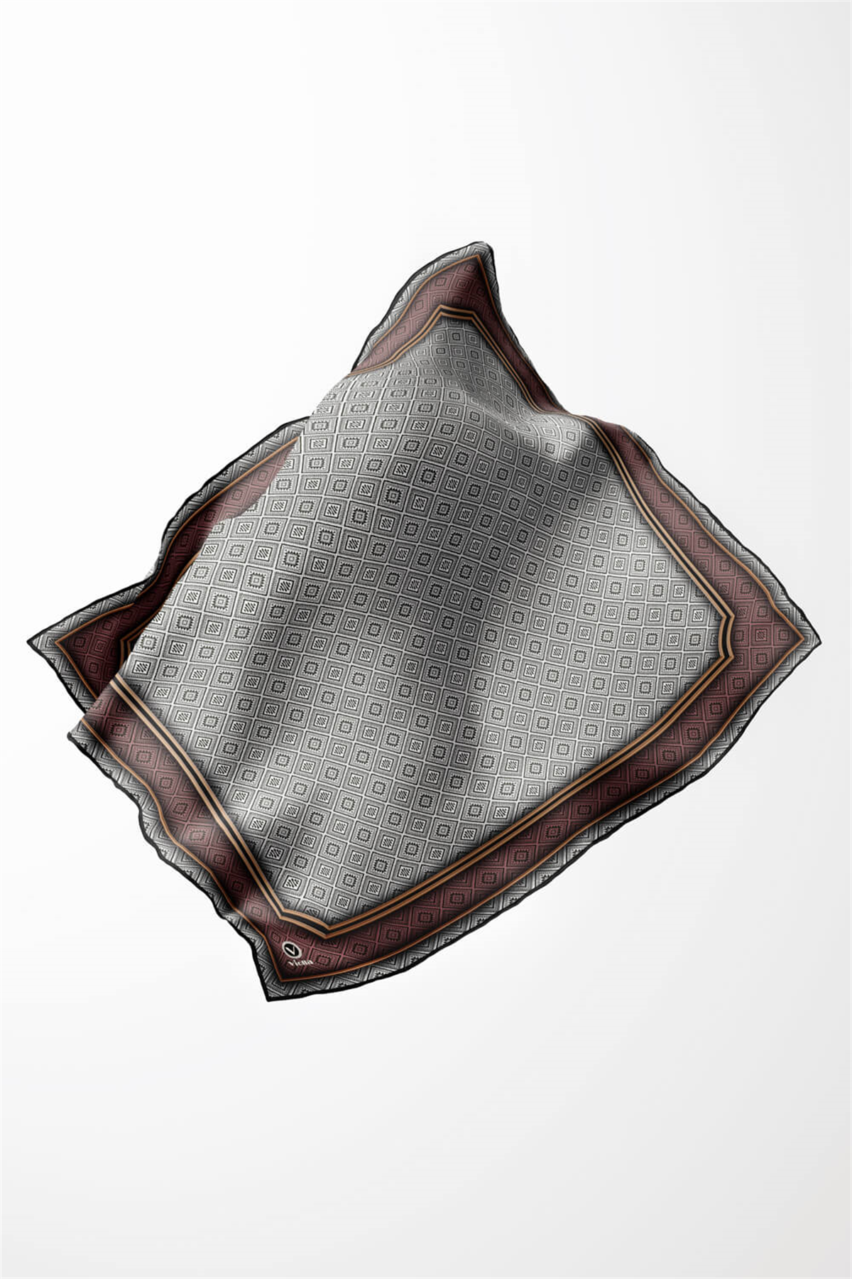 Twill Geometrik Çıtır Desenli Gül Kurusu Renkli 90x90 Eşarp (İpek İçermez) Kenar Dikiş Şekli El Dikişli