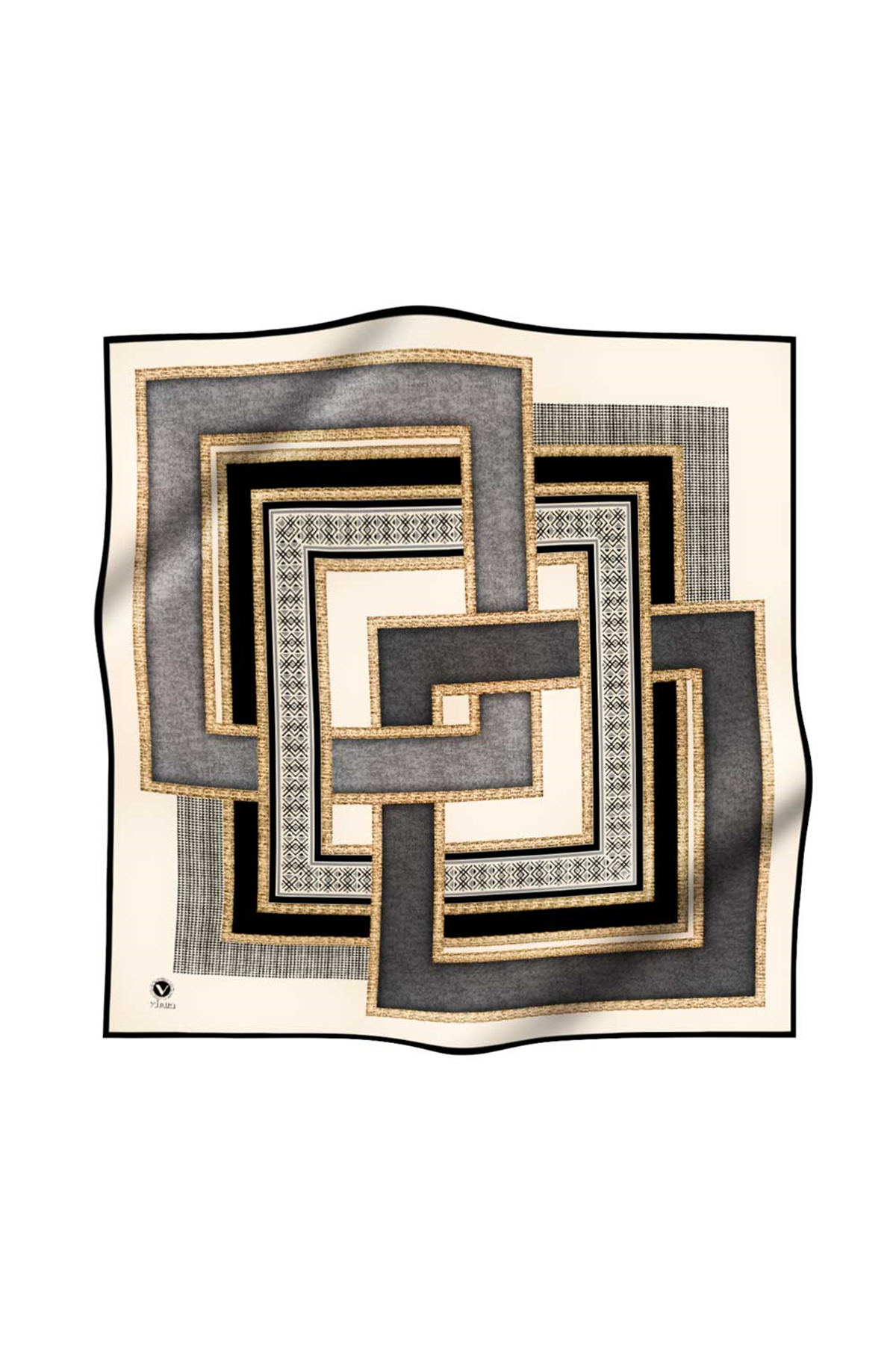 Twill Geometrik Desenli Gri Renkli 90x90 Eşarp (İpek İçermez) Dikim Şekli : El Dikişi