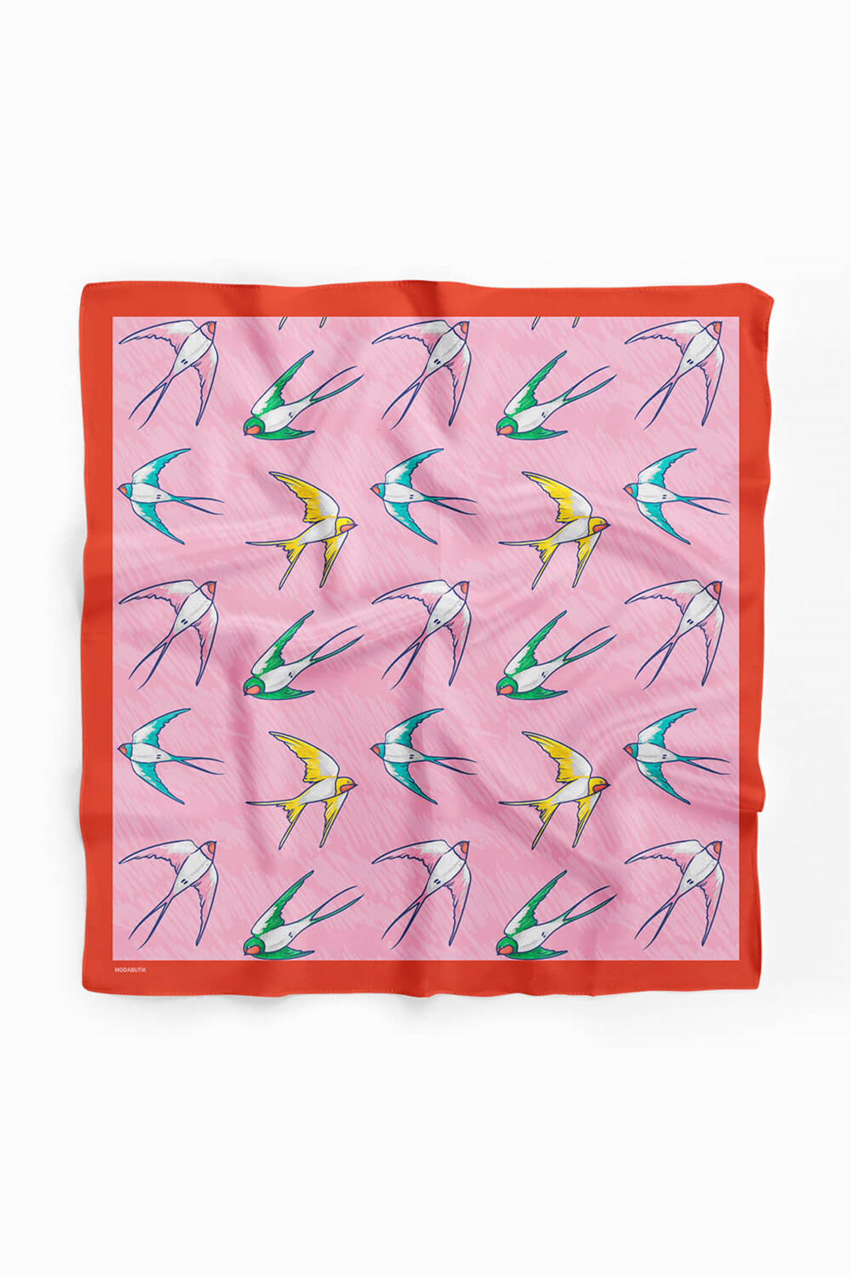 B45 Kadın Kuş Desenli Bandana 50x50 Pembe DG0410-22