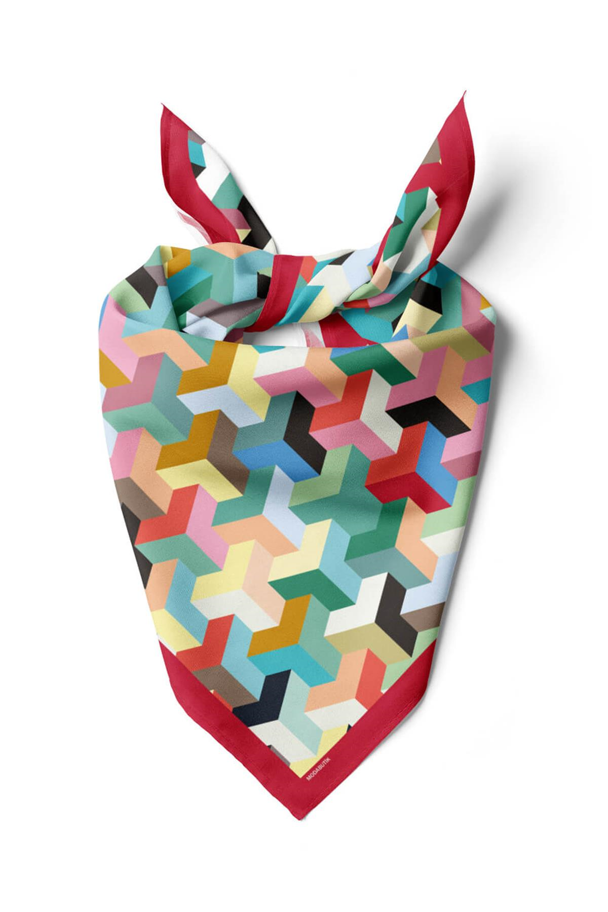 V38 Kadın Geometric Mix Desenli Bandana 50x50  DG0124-22