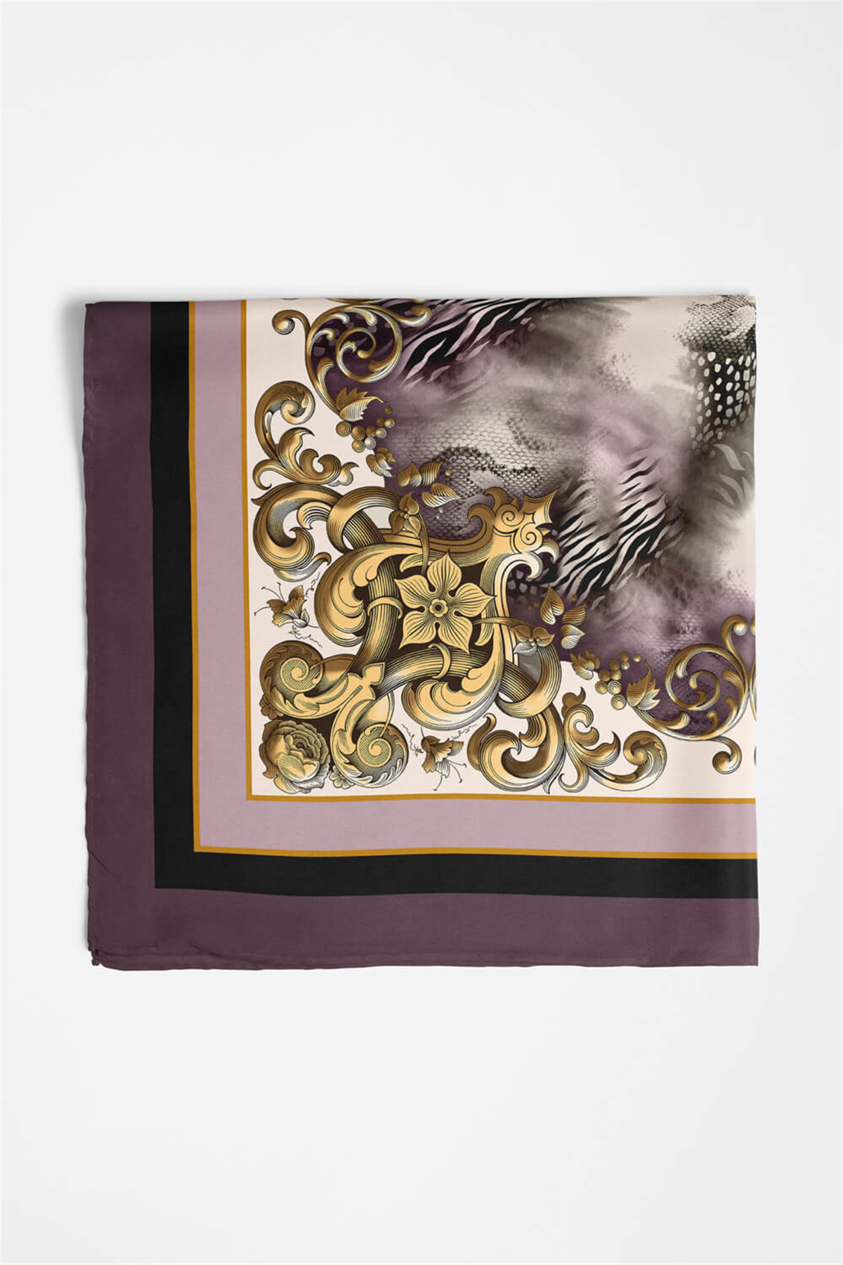 D118 Kadın Vintage Desenli Bandana 50x50 Mor DG0223-22