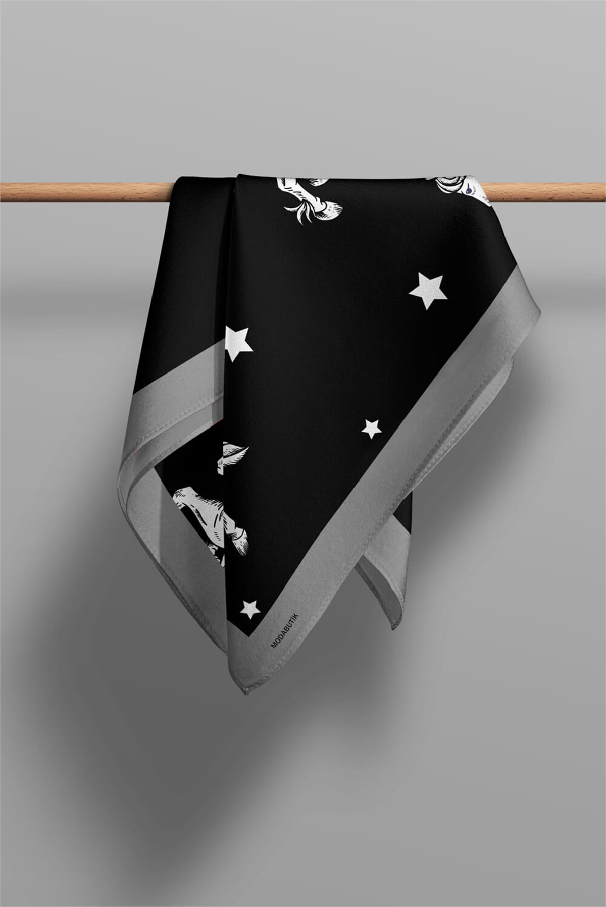 H1 Kadın Pegas Desenli Bandana 50x50 Siyah Beyaz DG0381-22