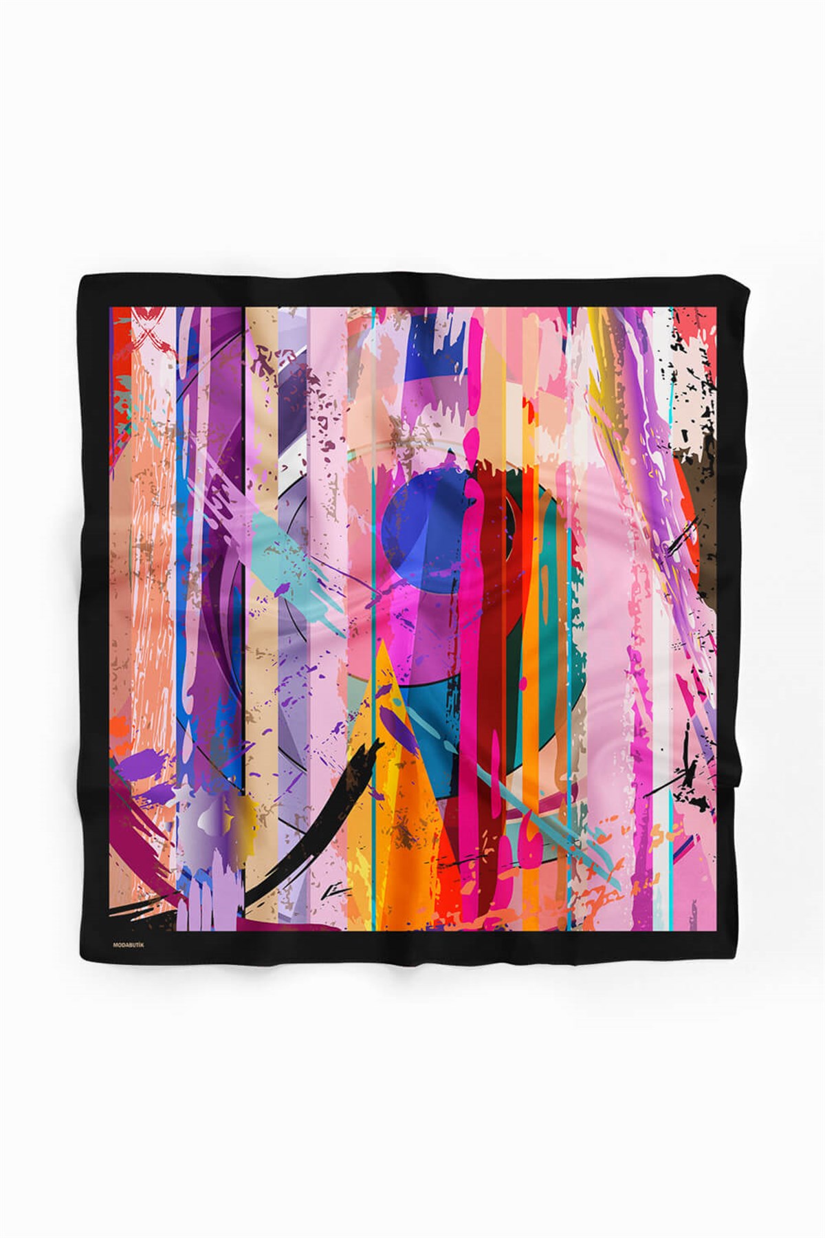 Violla Z18 Kadın Yağlı Boya Desenli Bandana 50x50 Mavi DG0269-22 Snz