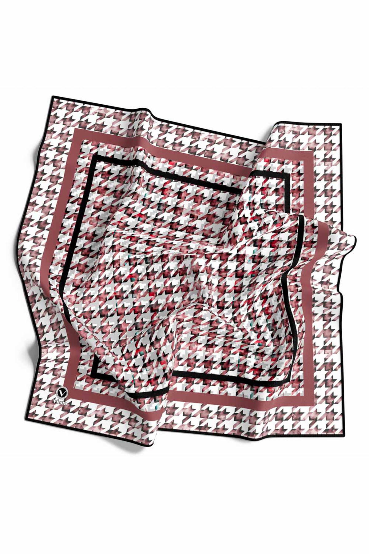 Twill Kazayağı Desenli Gül Kurusu Renkli 90x90 Eşarp (İpek İçermez) Kenar Dikiş Şekli El Dikişli