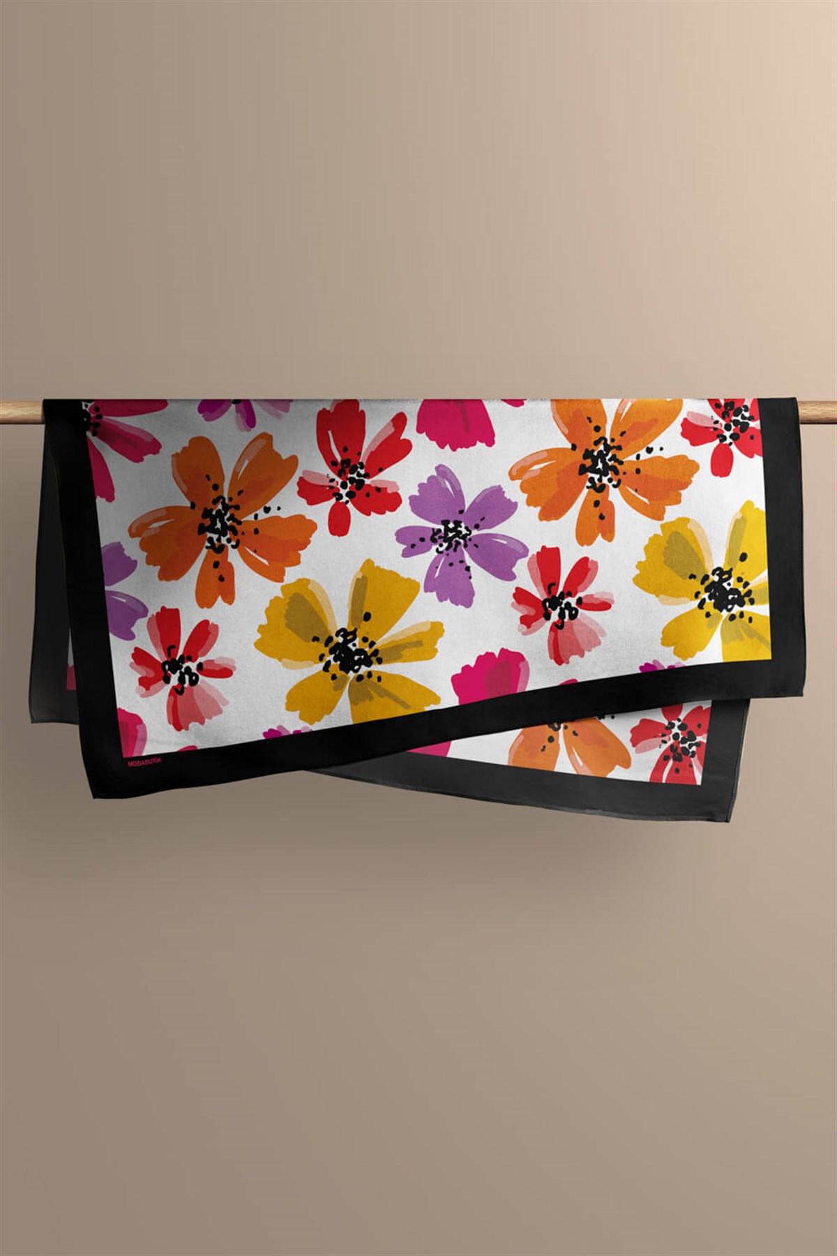 Violla D102 Kadın Çiçek Desenli Bandana 50x50 Kırmızı Sarı DG0176-22