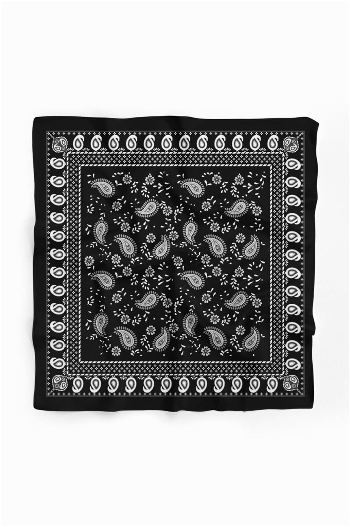 H6 Kadın Siyah Beyaz Şal Desenli 50x50 Bandana HYL DG01367-22