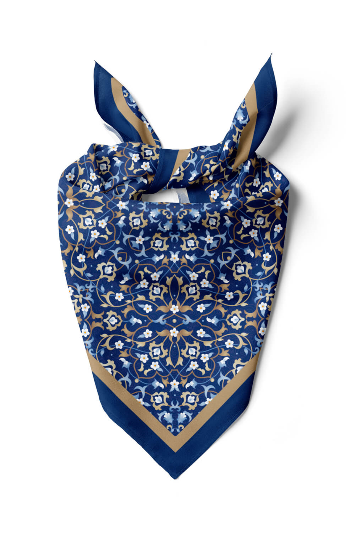 C36 Kadın Lacivert Dairesel Çiçek Desenli 50x50 Bandana HYL DG0623-22