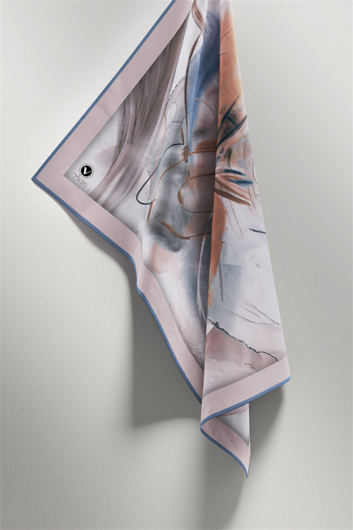 Twill Çiçek Tablo Desenli İndigo Renkli 90x90 Eşarp (İpek İçermez) Kenar Dikiş Şekli El Dikişli