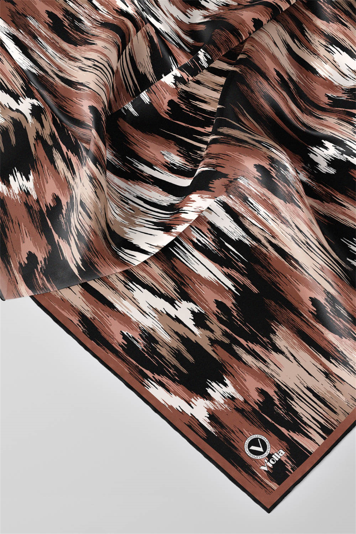 Twill Fırça Desenli Bakır Renkli 90x90 Eşarp (İpek İçermez) Kenar Dikiş Şekli El Dikişli