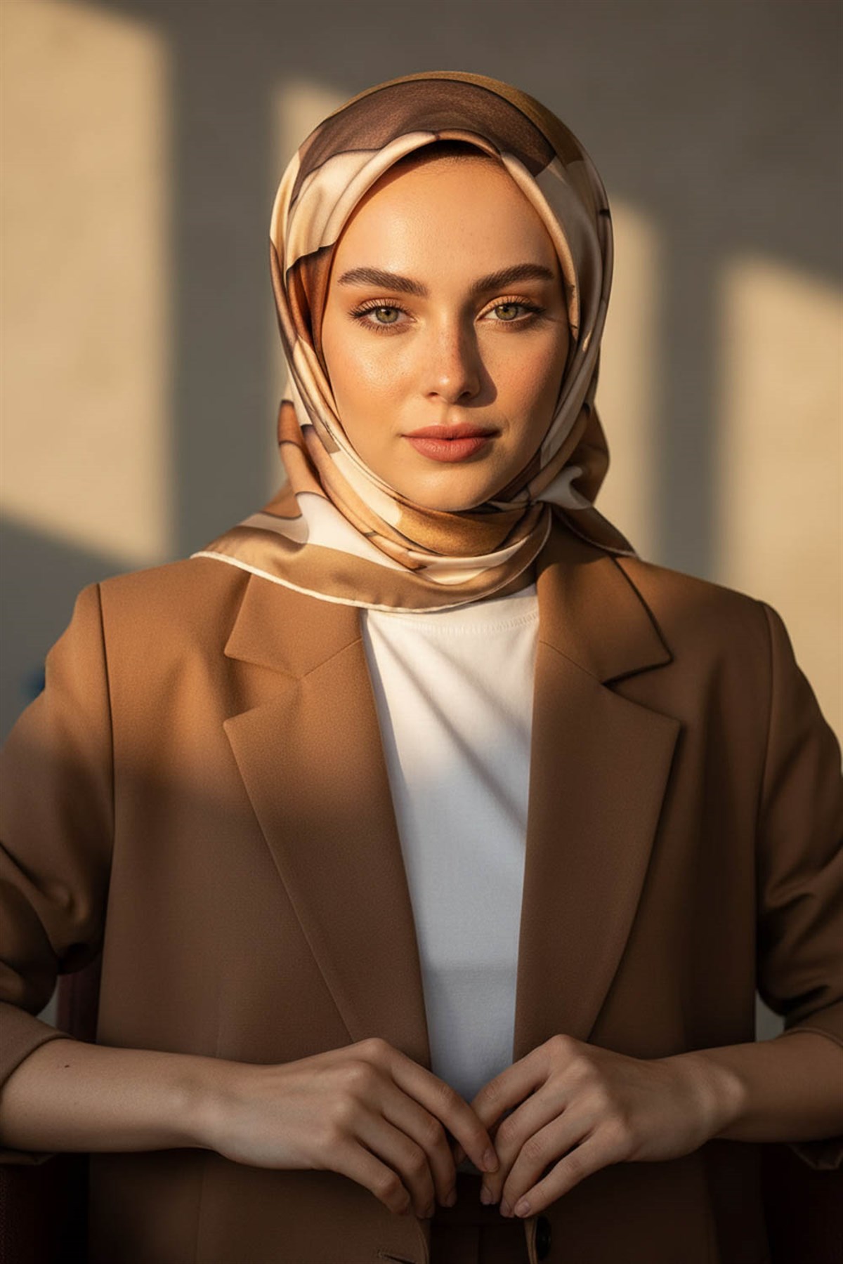 % 57 İPEK % 43 VİSKON Twill Geometrik Bulut  Desenli  Bej Vizon  Renkli 90x90 Eşarp Dikim Şekli: El Dikişi