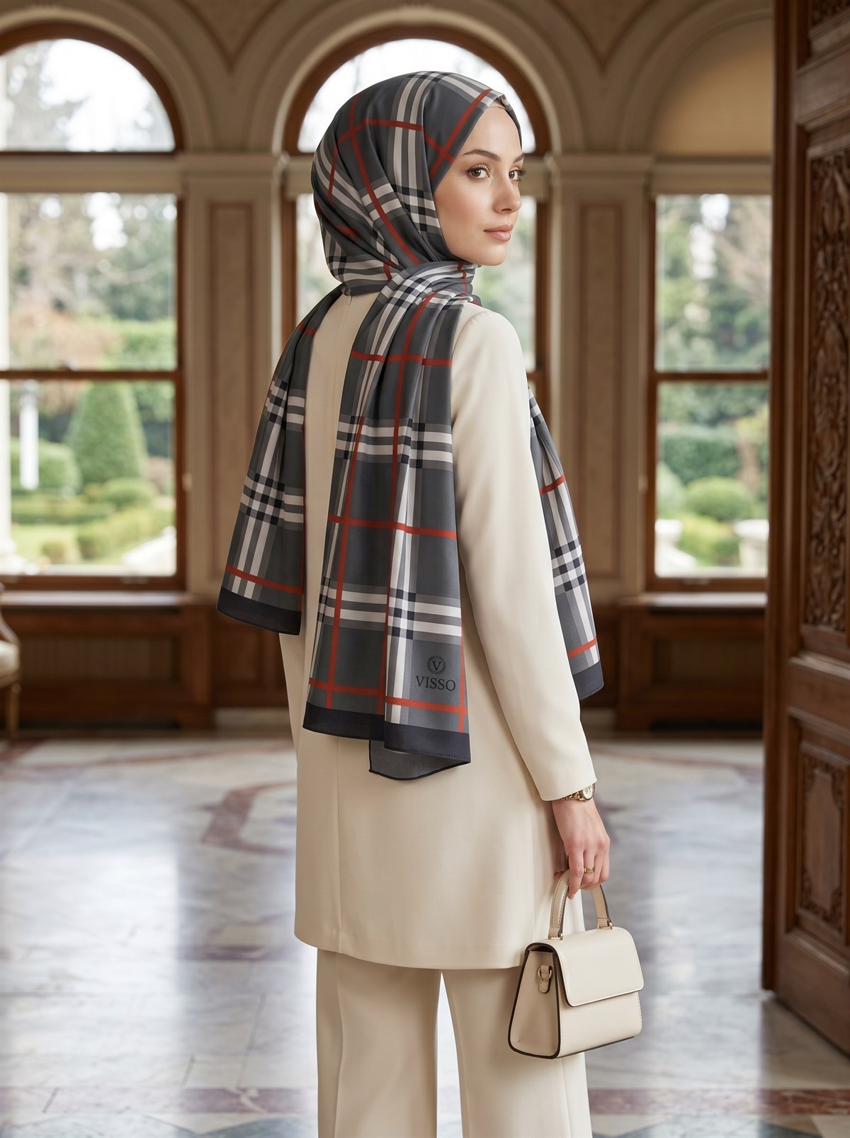 KREP EKOSE DESENLİ SİYAH RENKLİ 75X195 KIRIŞMAZ ŞAL