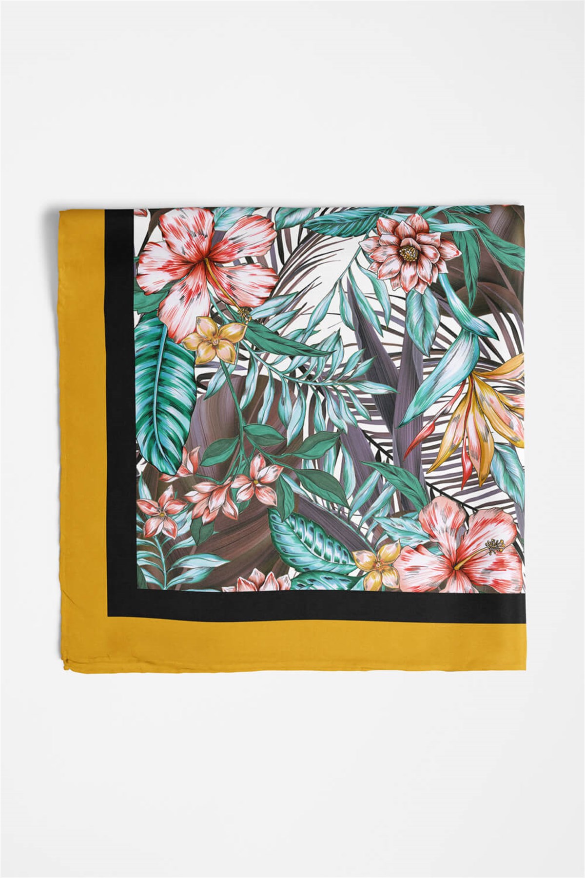 Z11 Kadın Kırmızı Yeşil Yaprak Desenli 50x50 Bandana