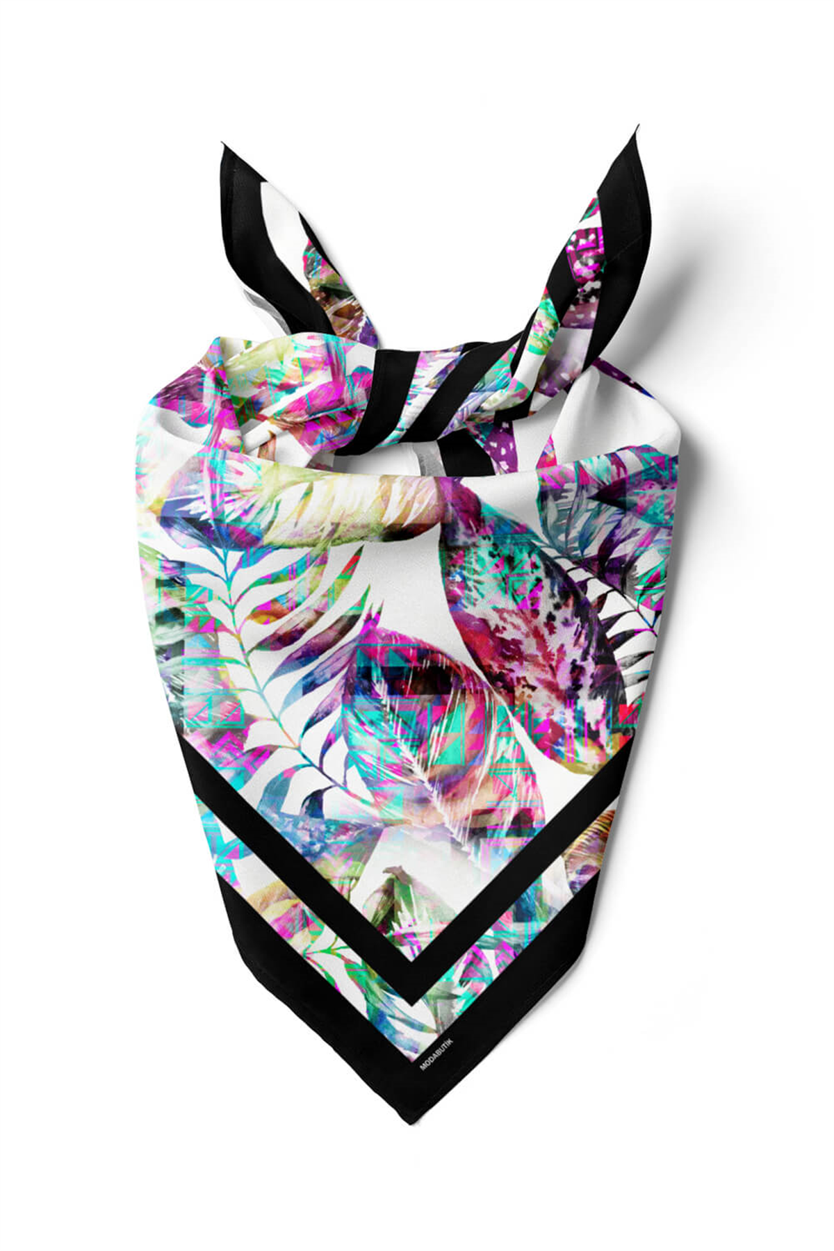 D115 Kadın Garden Desenli Bandana 50x50 Mor DG0225-22