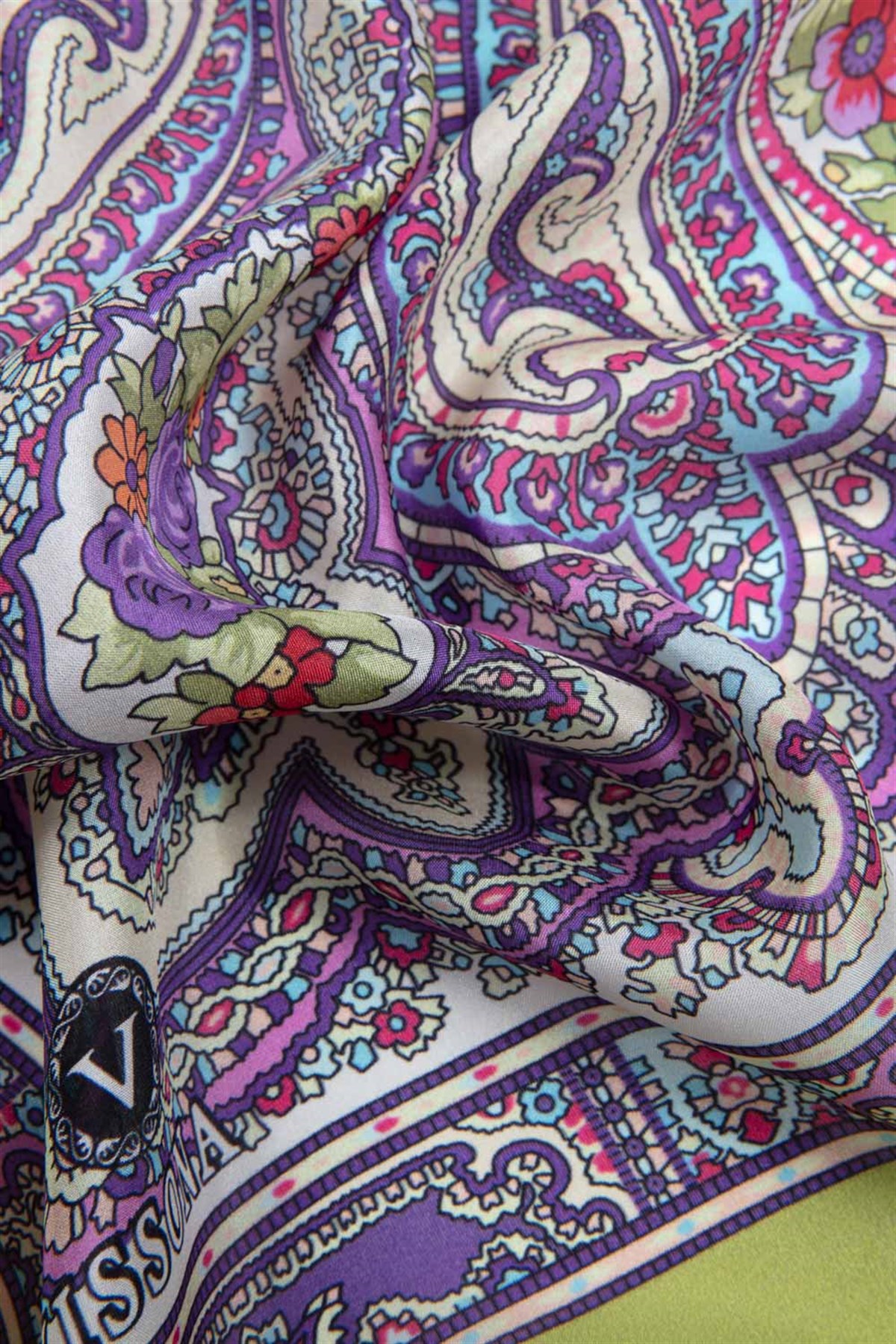 %100 İpek Etro Desenli Fıstık Yeşili Renkli 92x210 Şal