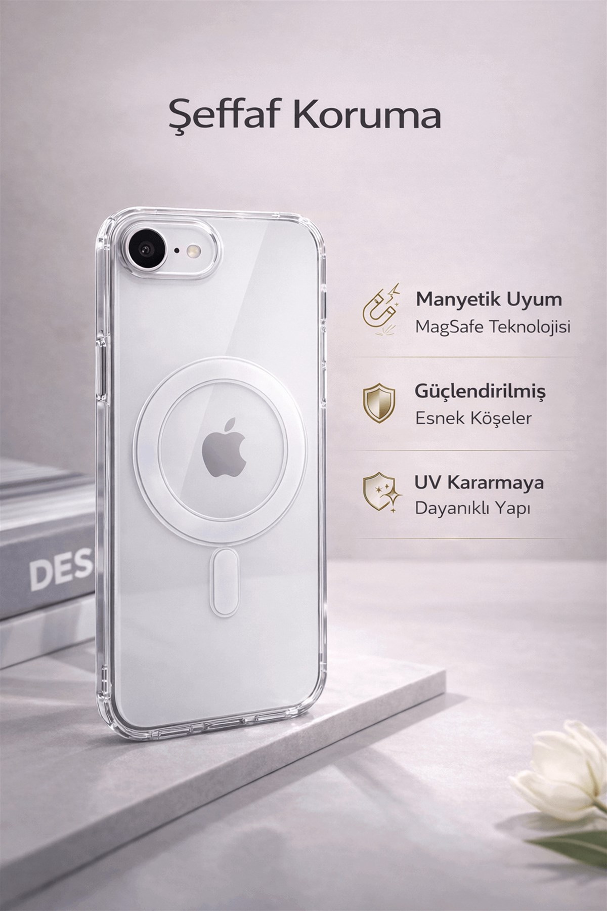 iPhone 16 E Uyumlu Kamera Korumalı Magsafe Wireless Şarj Özellikli Lüks Şeffaf Silikon Telefon Kılıfı