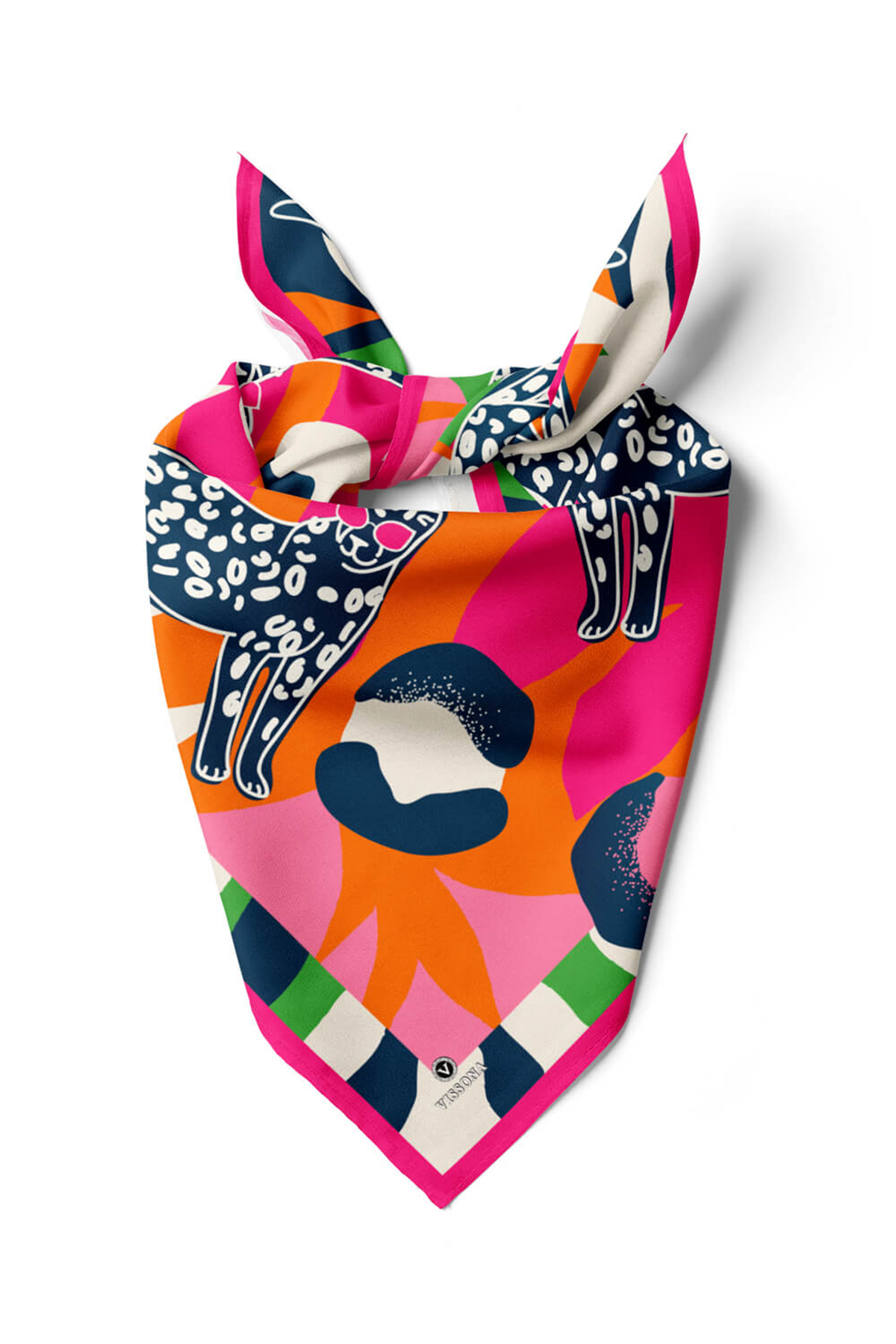 Saten İpek Kaplan Desenli Kadın Bandana